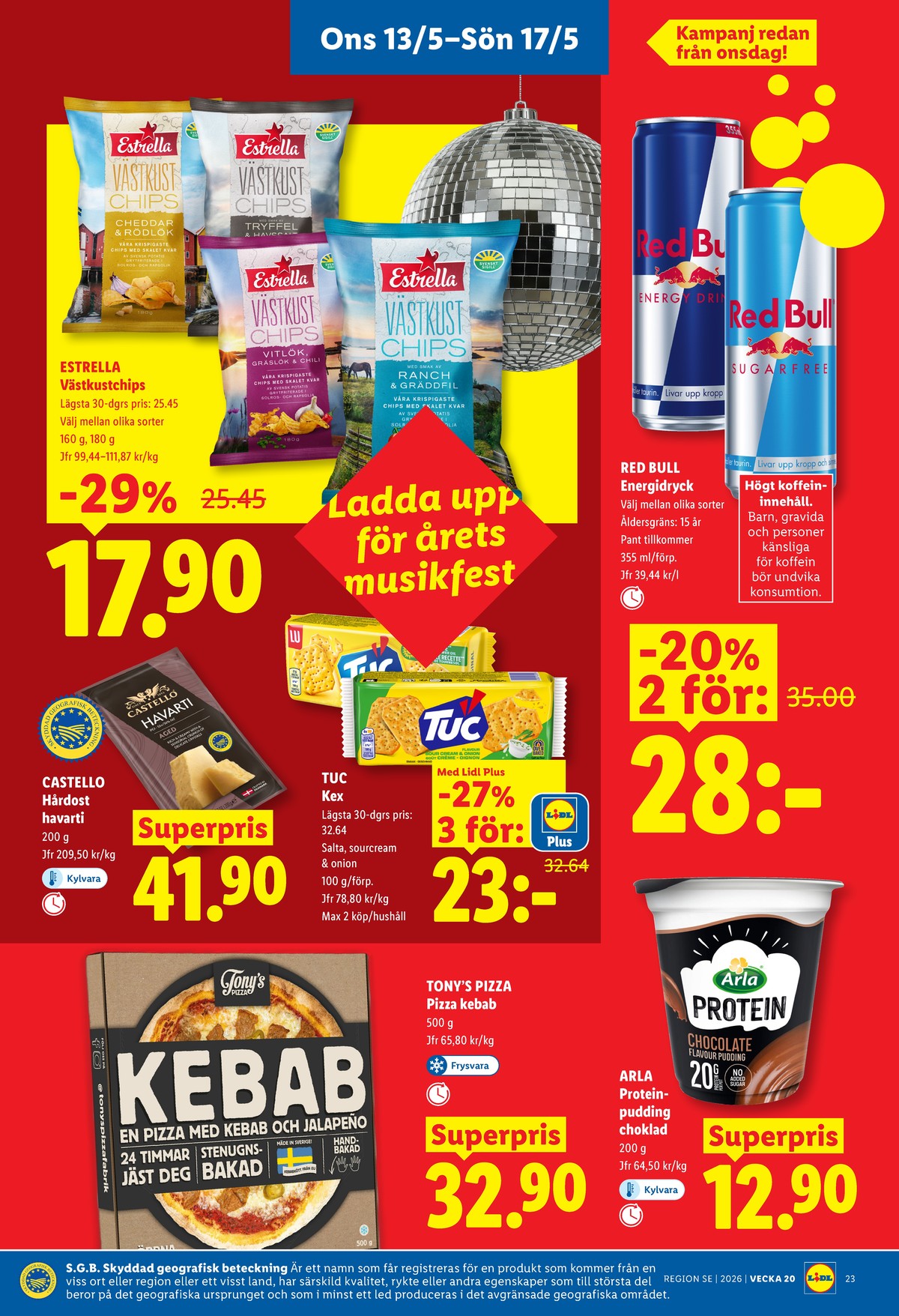 Se Lidl reklamblad för vecka 20 på Kampanjveckan.se. Se bra erbjudanden på många varor, t.ex. energidryck red bull eller pudding protein. Läs reklambladet här! Sida 27
