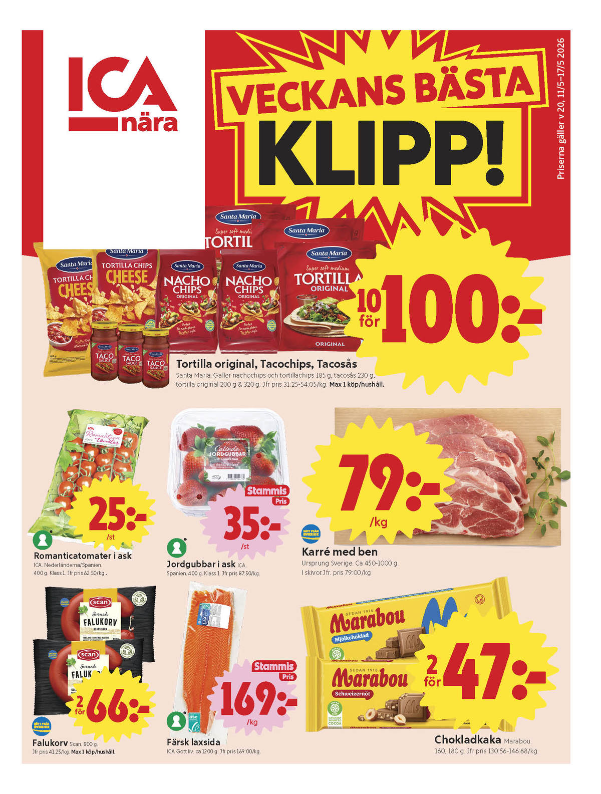 Se ICA Nära reklamblad för vecka 20 på Kampanjveckan.se. Se bra erbjudanden på många varor, t.ex. tortillachips cheese santa maria eller karrékotlett ica. Läs reklambladet här! Sida 1
