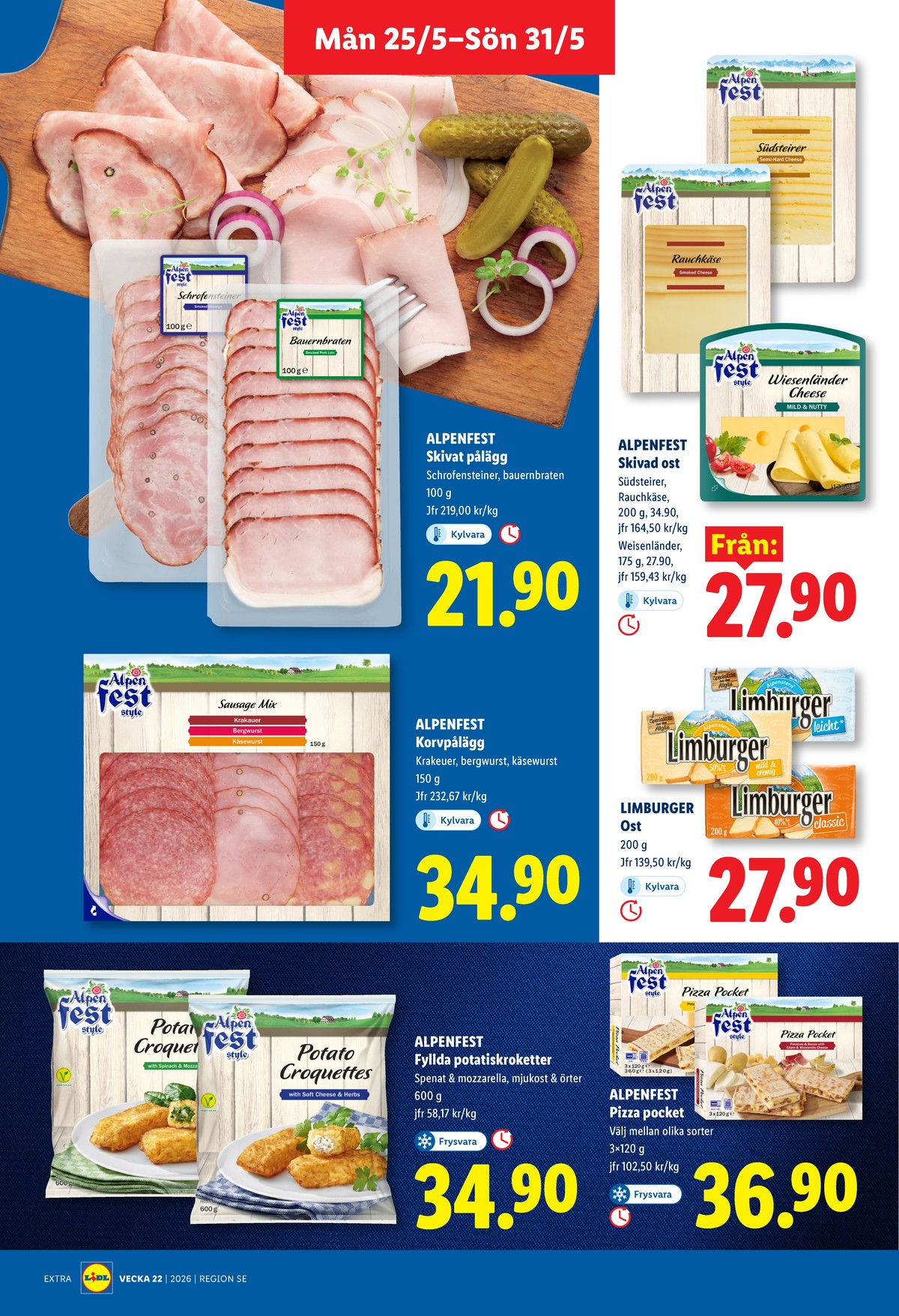 Se Lidl reklamblad för vecka 22 på Kampanjveckan.se. Se bra erbjudanden på många varor, t.ex. korvpålägg alpen fest eller limburger alpenstern. Läs reklambladet här! Sida 11
