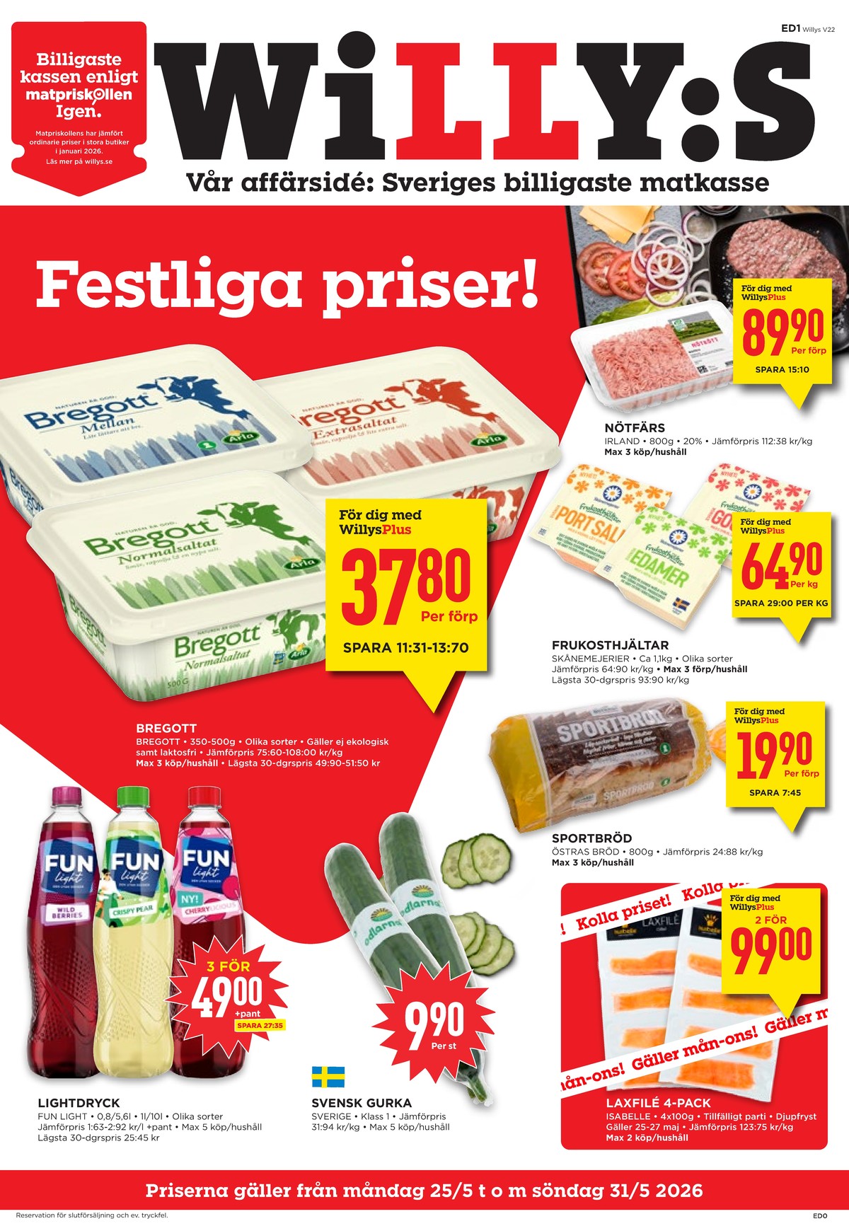 Se WILLY:S reklamblad för vecka 22 på Kampanjveckan.se. Se bra erbjudanden på många varor, t.ex. nötfärs max 20% okänd eller port salut skånemejerier. Läs reklambladet här! Sida 1
