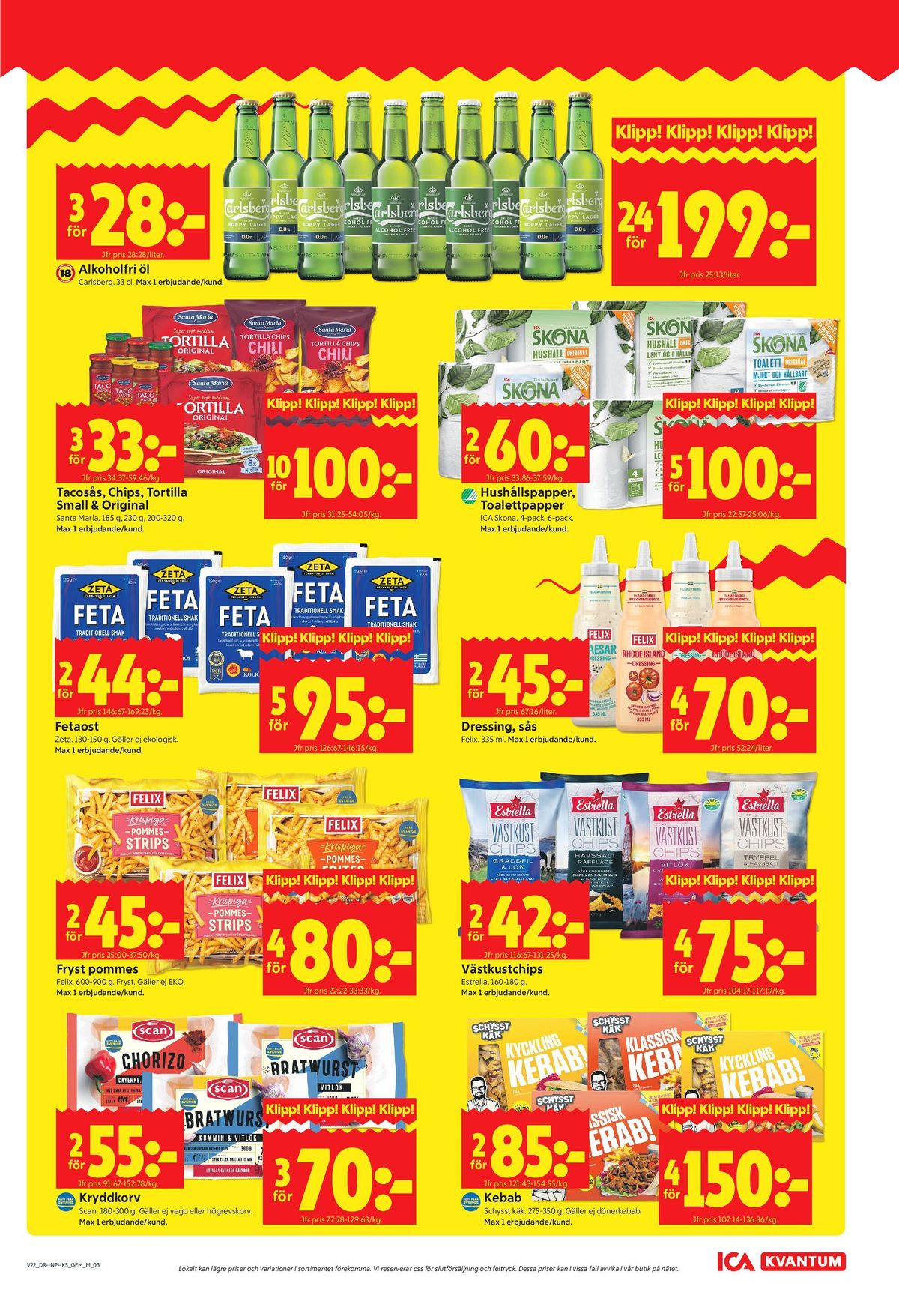 Se ICA Kvantum reklamblad för vecka 22 på Kampanjveckan.se. Se bra erbjudanden på många varor, t.ex. Öl hoppy lager eller tacosås santa maria. Läs reklambladet här! Sida 3
