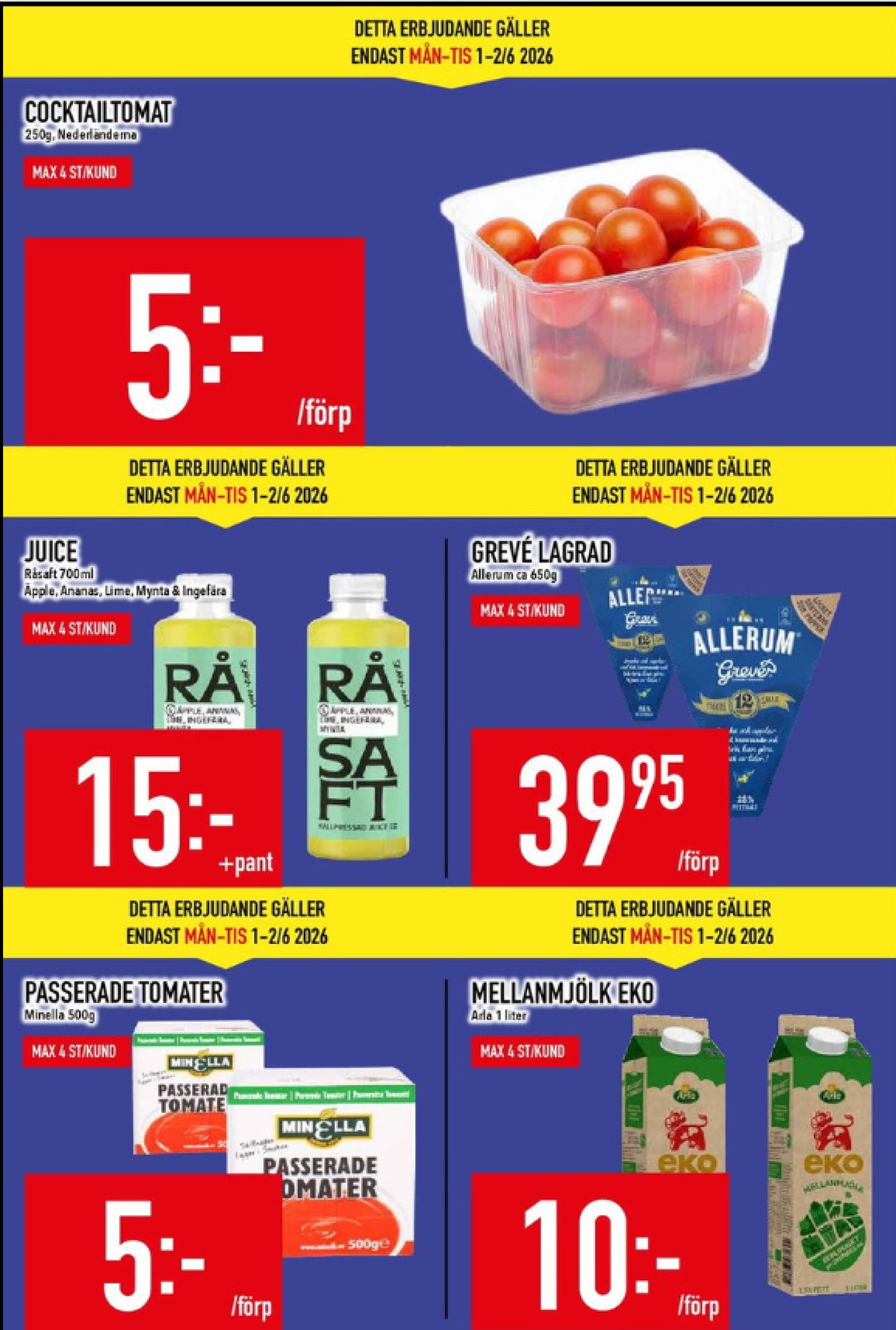 Se MatDax reklamblad för vecka 23 på Kampanjveckan.se. Se bra erbjudanden på många varor, t.ex. grevé allerum eller mellanmjölk arla. Läs reklambladet här! Sida 2
