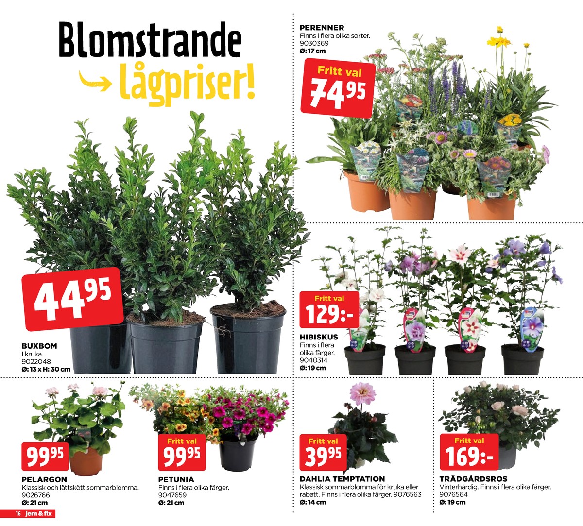 Se Jem & Fix reklamblad för vecka 23 på Kampanjveckan.se. Se bra erbjudanden på många varor, t.ex. plantor okänd eller plantor okänd. Läs reklambladet här! Sida 16
