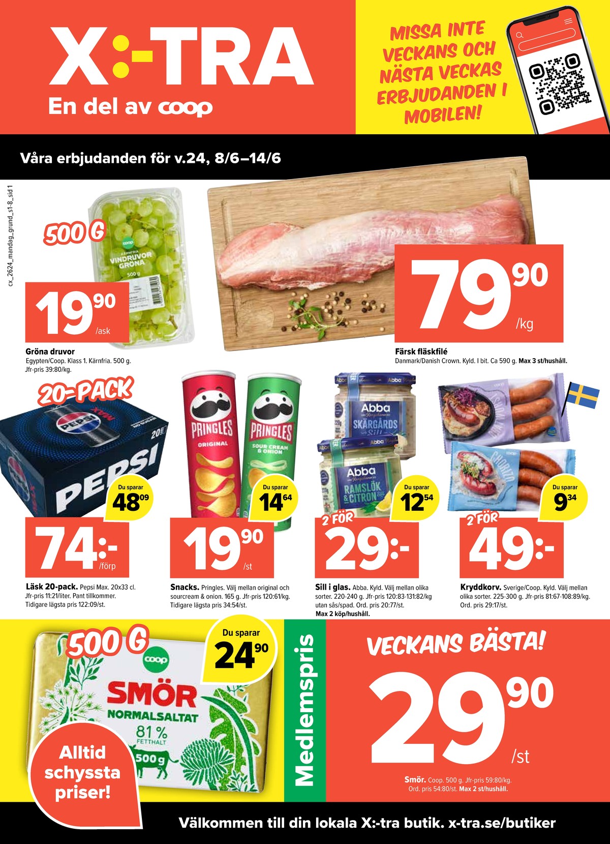 Se X:-tra reklamblad för vecka 24 på Kampanjveckan.se. Se bra erbjudanden på många varor, t.ex. smör coop eller chips original pringles. Läs reklambladet här! Sida 1
