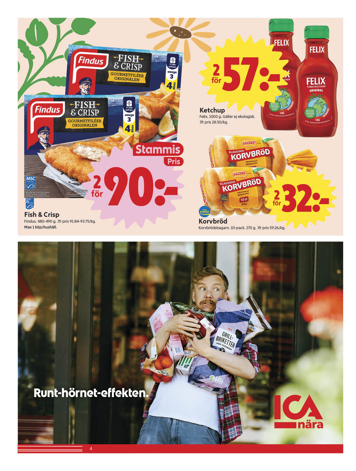 Se ICA Nära reklamblad för vecka 24 på Kampanjveckan.se. Se bra erbjudanden på många varor, t.ex. fiskpinnar fish & crisp eller ketchup felix. Läs reklambladet här! Sida 4
