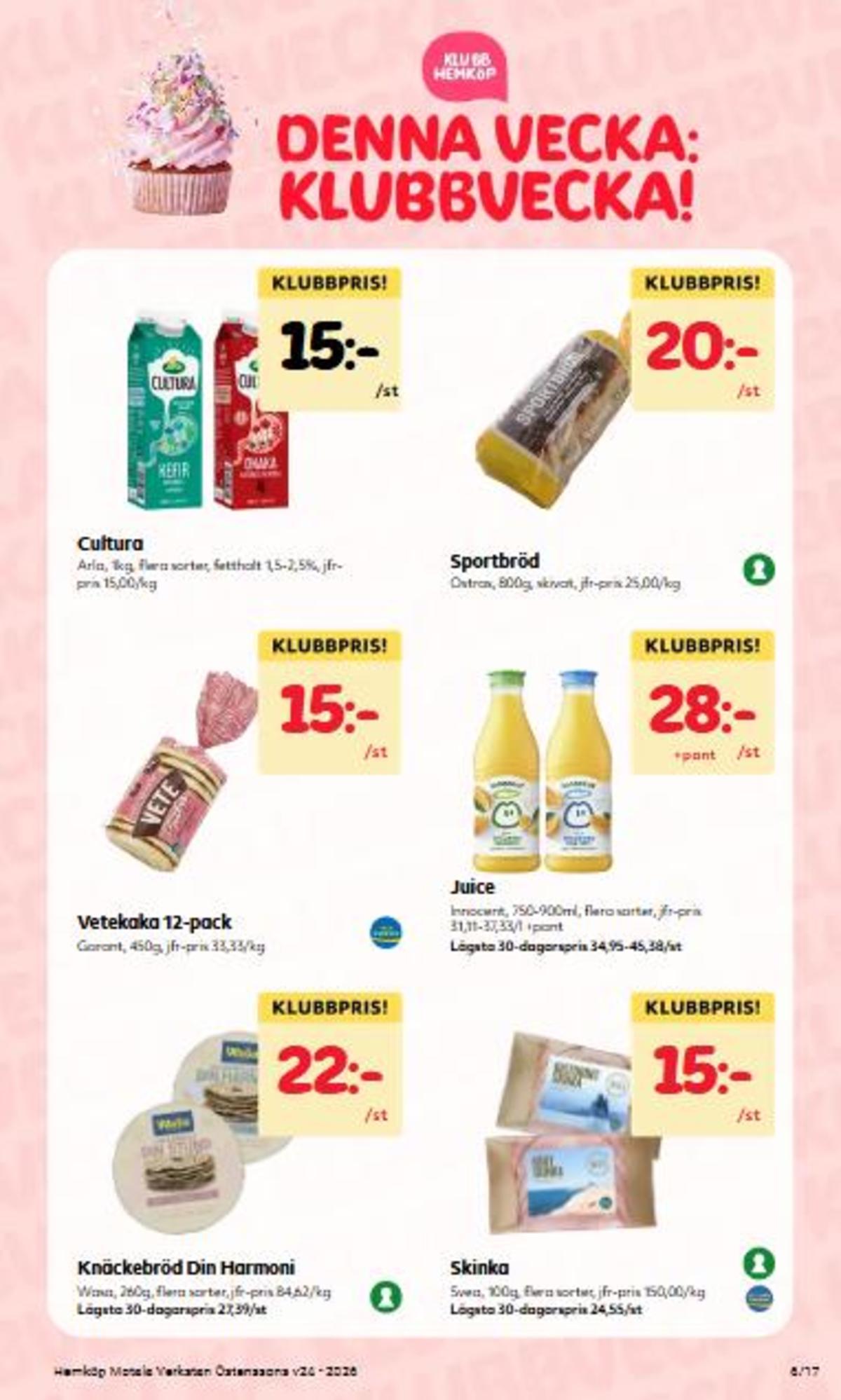 Se Hemköp reklamblad för vecka 24 på Kampanjveckan.se. Se bra erbjudanden på många varor, t.ex. skinka rökt svea eller apelsinjuice innocent. Läs reklambladet här! Sida 6
