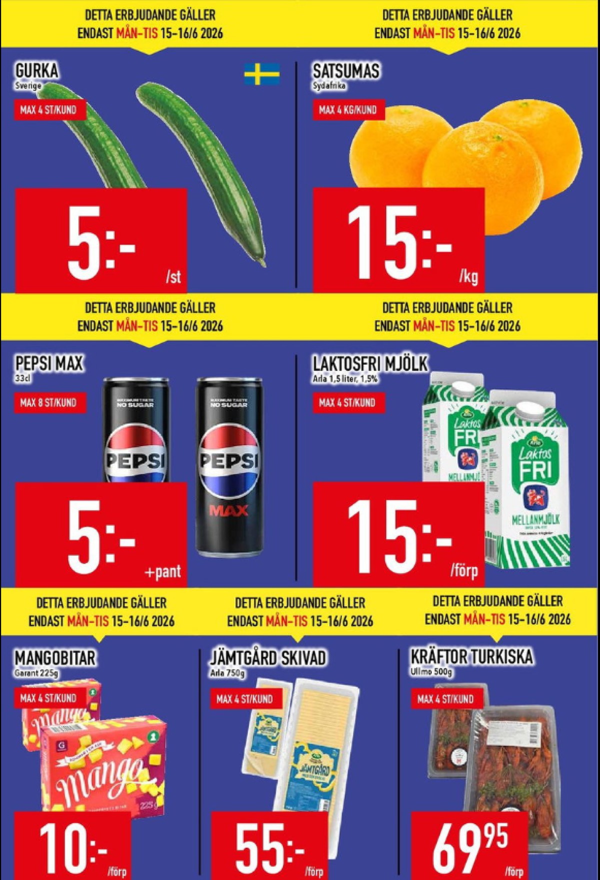 Se MatDax reklamblad för vecka 25 på Kampanjveckan.se. Se bra erbjudanden på många varor, t.ex. gurka okänd eller läskedryck pepsi max. Läs reklambladet här! Sida 2
