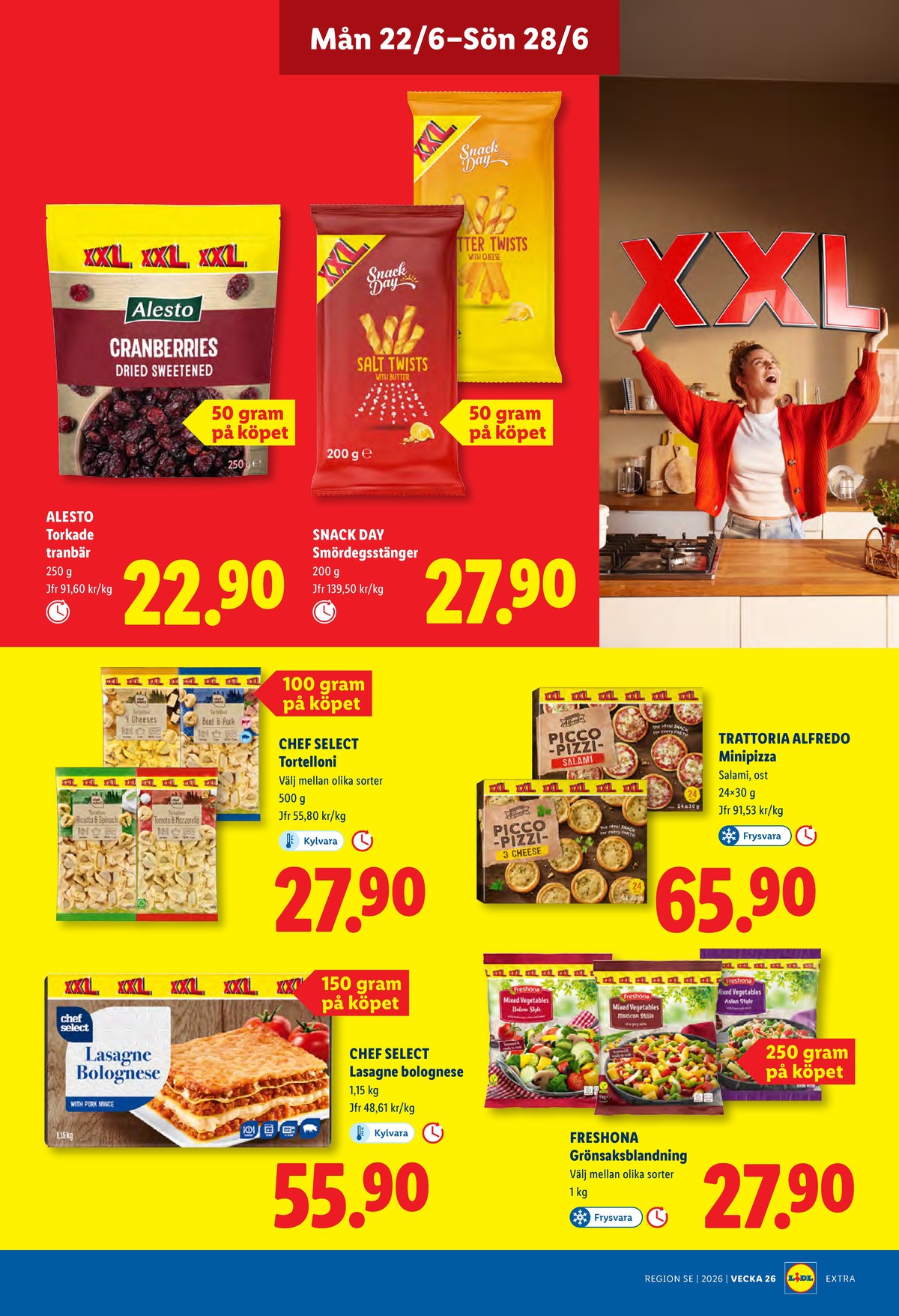 Se Lidl reklamblad för vecka 26 på Kampanjveckan.se. Se bra erbjudanden på många varor, t.ex. tranbär alesto eller smördegsstänger cheese twist snack day. Läs reklambladet här! Sida 13
