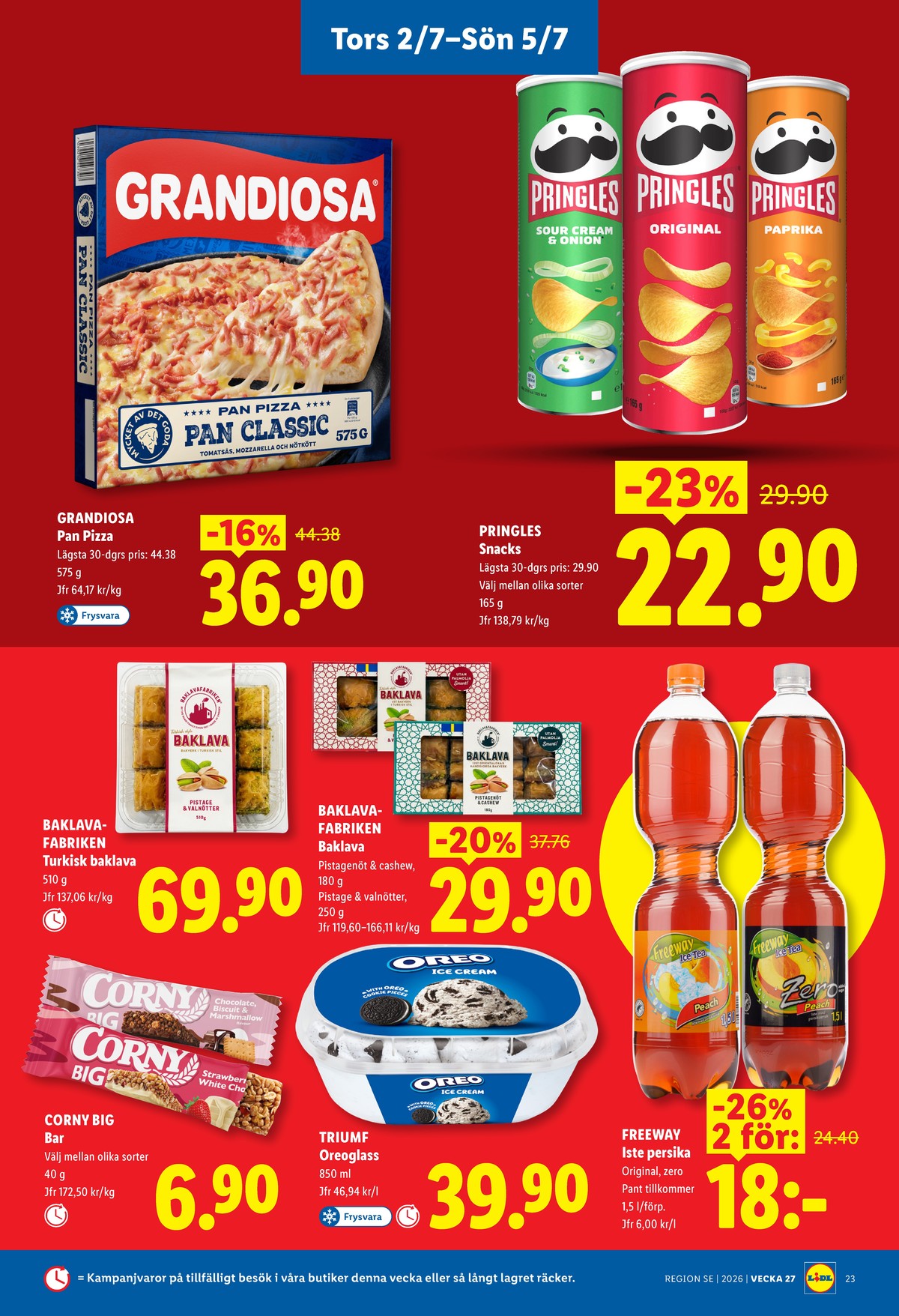 Se Lidl reklamblad för vecka 27 på Kampanjveckan.se. Se bra erbjudanden på många varor, t.ex. pizza grandiosa eller chips classic paprika pringles. Läs reklambladet här! Sida 27
