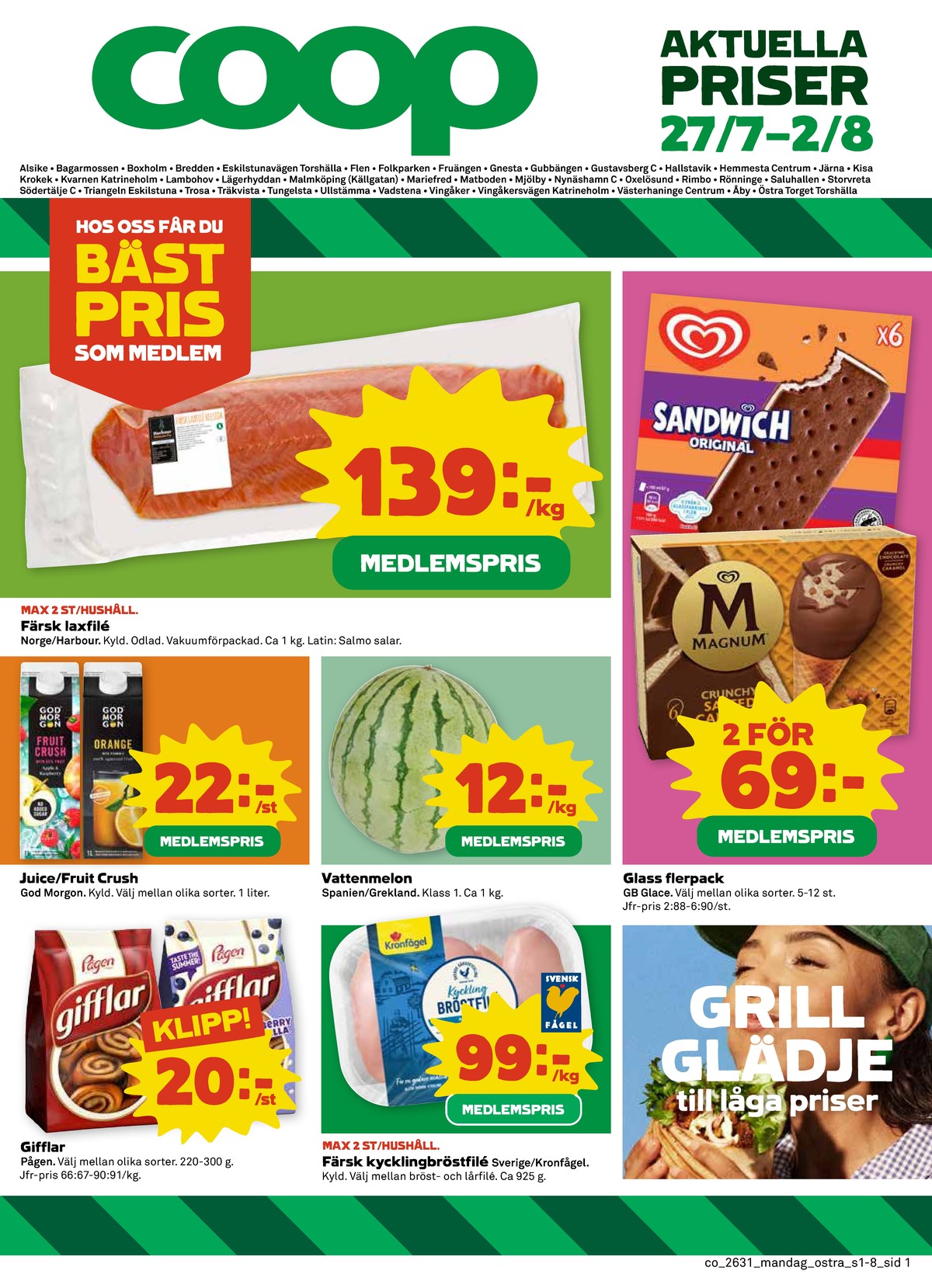 Se Coop reklamblad för vecka 31 på Kampanjveckan.se. Se bra erbjudanden på många varor, t.ex. laxfilé harbour salmon co eller glasstrutar magnum crunchy salted caramel. Läs reklambladet här! Sida 1
