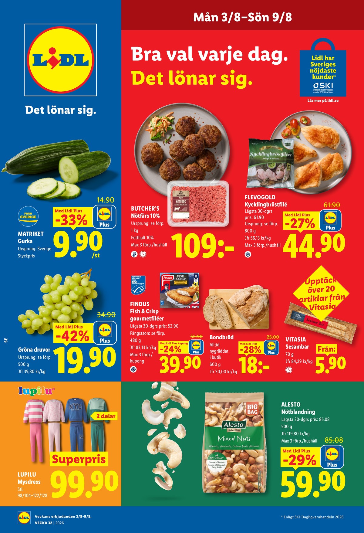 Se Lidl reklamblad för vecka 32 på Kampanjveckan.se. Se bra erbjudanden på många varor, t.ex. fritidsset lupilu eller fiskfiléer panerad findus. Läs reklambladet här! Sida 1
