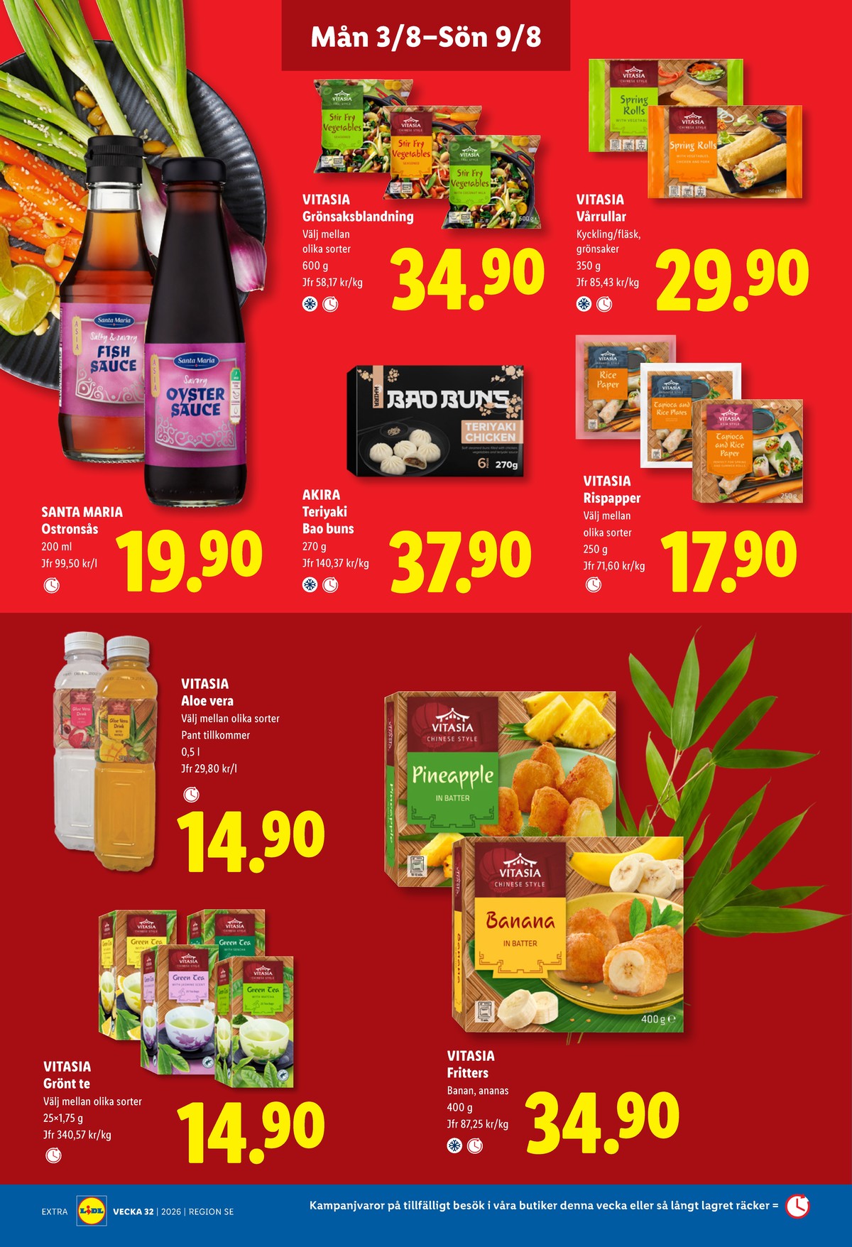 Se Lidl reklamblad för vecka 32 på Kampanjveckan.se. Se bra erbjudanden på många varor, t.ex. tepåsar vitasia eller rispapper vitasia. Läs reklambladet här! Sida 14
