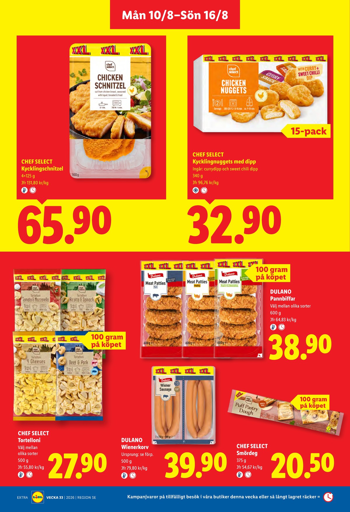 Se Lidl reklamblad för vecka 33 på Kampanjveckan.se. Se bra erbjudanden på många varor, t.ex. kycklingschnitzel chef select eller kycklingnuggets culinea. Läs reklambladet här! Sida 12
