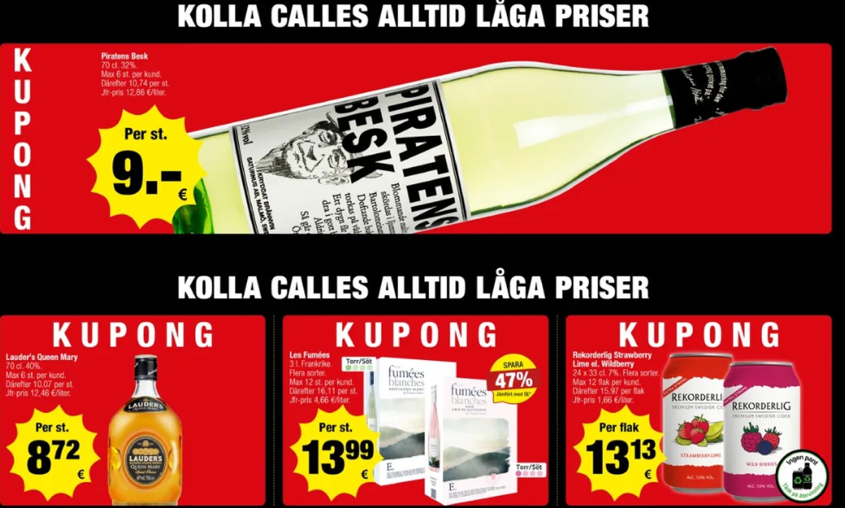 Se Calle reklamblad för vecka 33 på Kampanjveckan.se. Se bra erbjudanden på många varor, t.ex. wild berries cider 24 pk wild berries eller andra varor. Läs reklambladet här! Sida 2