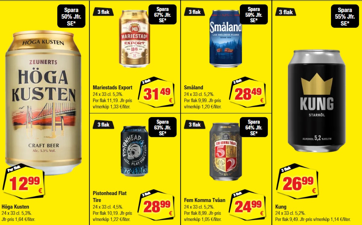 Se Calle reklamblad för vecka 33 på Kampanjveckan.se. Se bra erbjudanden på många varor, t.ex. Öl 24 pk kung eller Öl 24 pk fem komma tvåan. Läs reklambladet här! Sida 29
