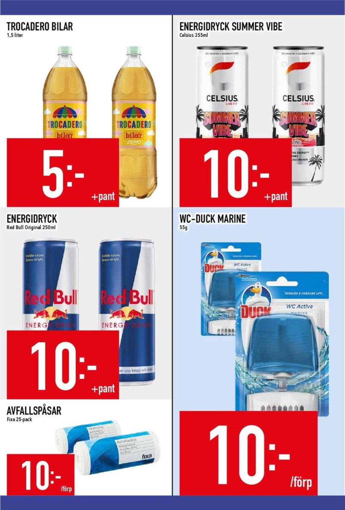 Se MatDax reklamblad för vecka 33 på Kampanjveckan.se. Se bra erbjudanden på många varor, t.ex. wc block duck eller energidryck red bull. Läs reklambladet här! Sida 17
