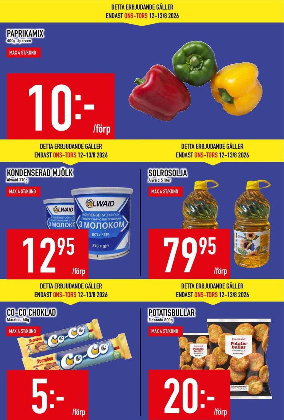 Se MatDax reklamblad för vecka 33 på Kampanjveckan.se. Se bra erbjudanden på många varor, t.ex. potatisbullar eldorado eller solrosolja alwaid. Läs reklambladet här! Sida 3

