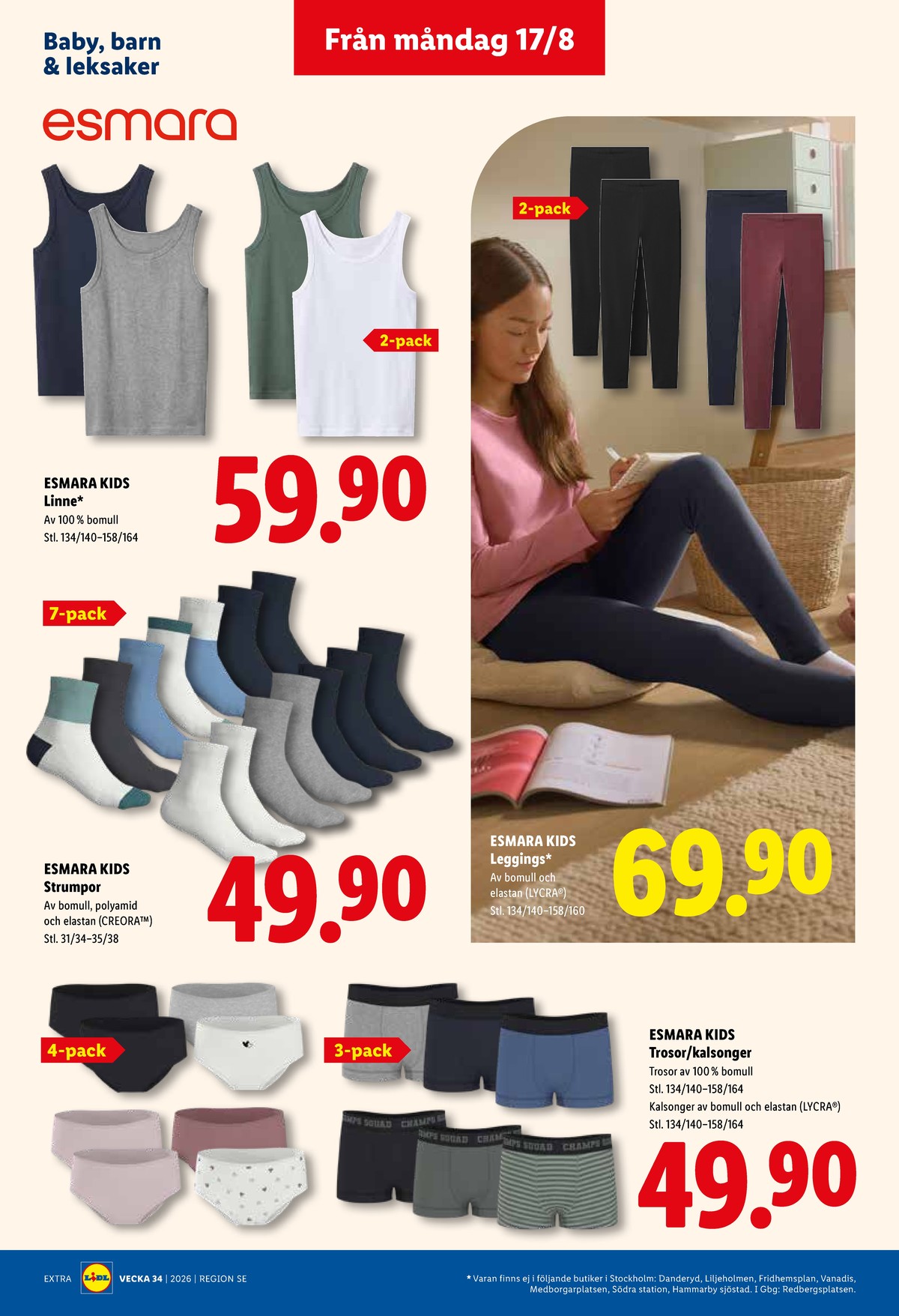 Se Lidl reklamblad för vecka 34 på Kampanjveckan.se. Se bra erbjudanden på många varor, t.ex. leggings esmara eller linne esmara kids. Läs reklambladet här! Sida 19
