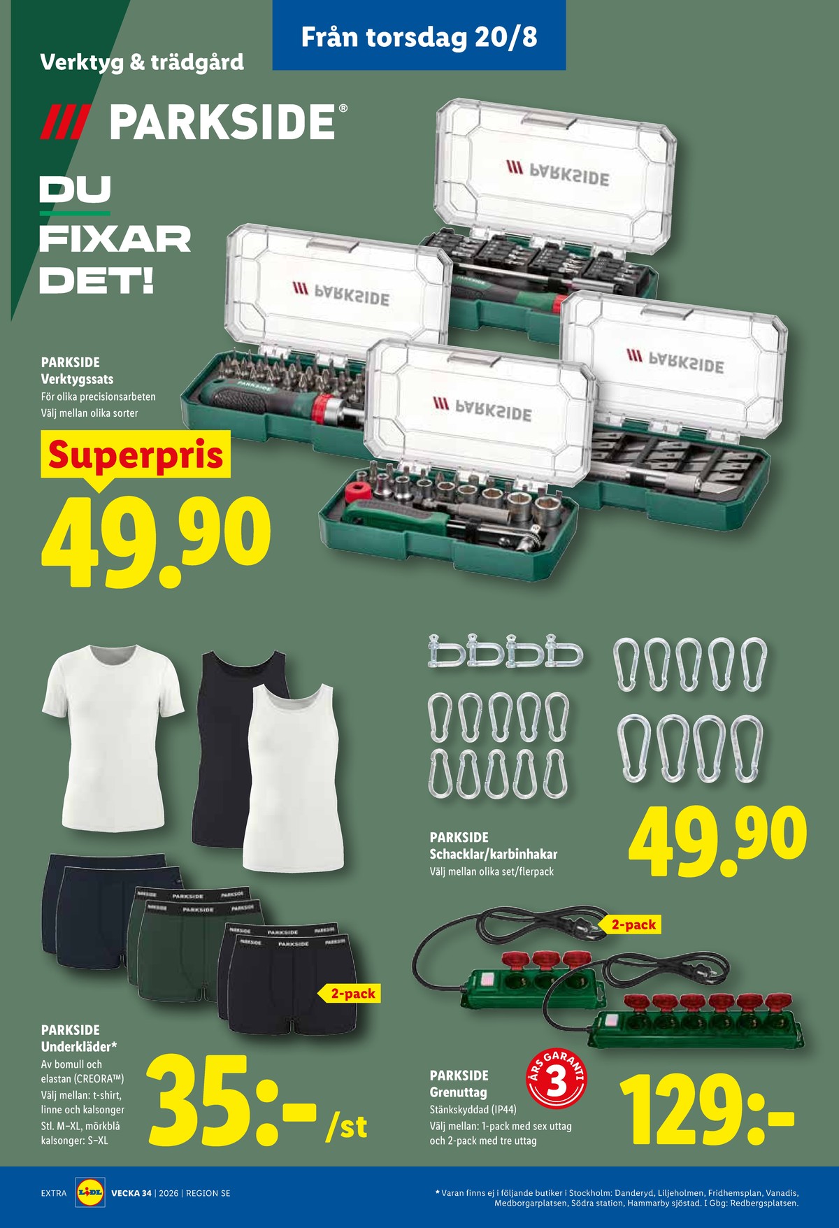 Se Lidl reklamblad för vecka 34 på Kampanjveckan.se. Se bra erbjudanden på många varor, t.ex. karbinhakar parkside eller verktygsset parkside. Läs reklambladet här! Sida 24
