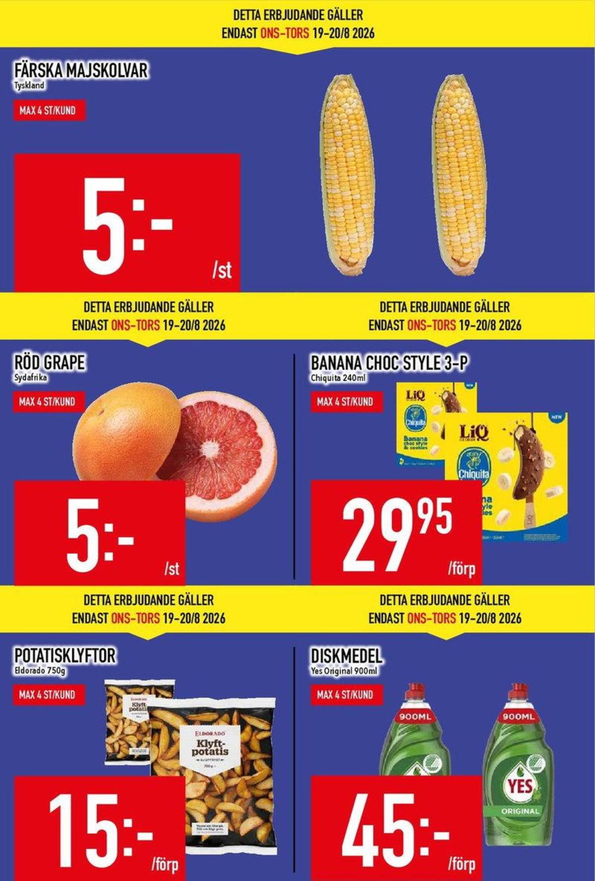Se MatDax reklamblad för vecka 34 på Kampanjveckan.se. Se bra erbjudanden på många varor, t.ex. potatisklyftor eldorado eller handdiskmedel yes. Läs reklambladet här! Sida 3

