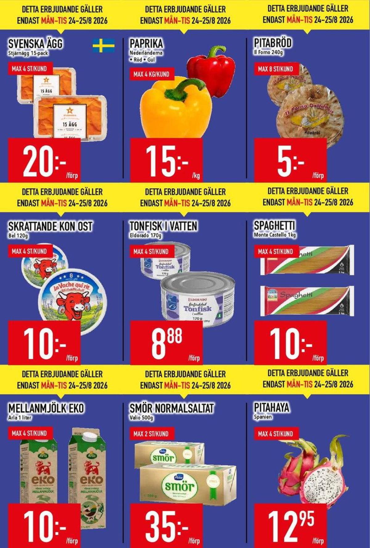 Se MatDax reklamblad för vecka 35 på Kampanjveckan.se. Se bra erbjudanden på många varor, t.ex. mellanmjölk arla eller spaghetti monte castello. Läs reklambladet här! Sida 2
