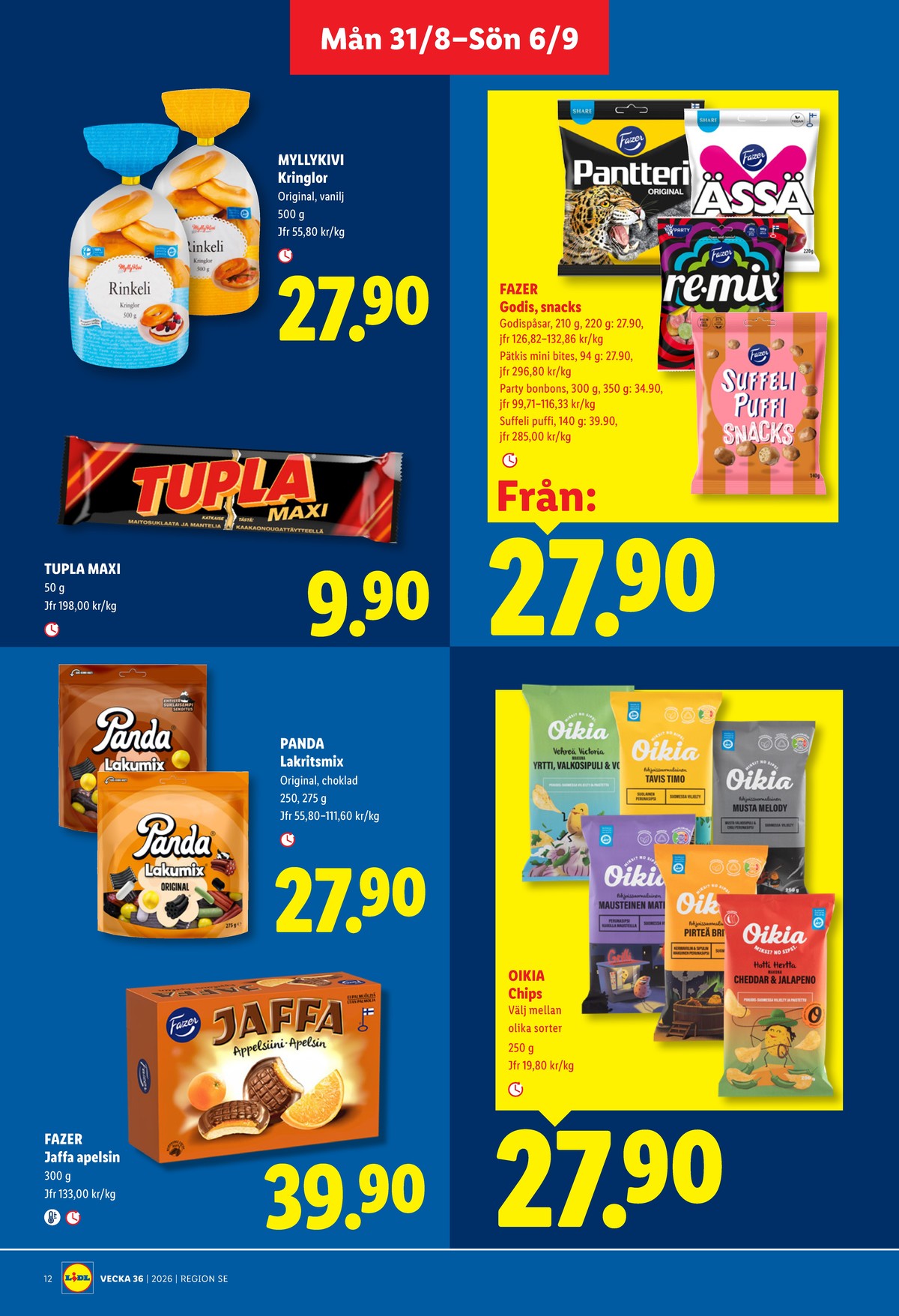 Se Lidl reklamblad för vecka 36 på Kampanjveckan.se. Se bra erbjudanden på många varor, t.ex. chips cheddar & jalepeno oikia eller chokladbar tupla. Läs reklambladet här! Sida 14
