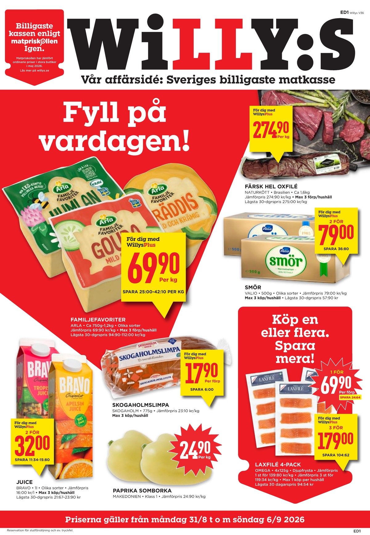 Se WILLY:S reklamblad för vecka 36 på Kampanjveckan.se. Se bra erbjudanden på många varor, t.ex. gouda arla eller gräddost arla. Läs reklambladet här! Sida 1
