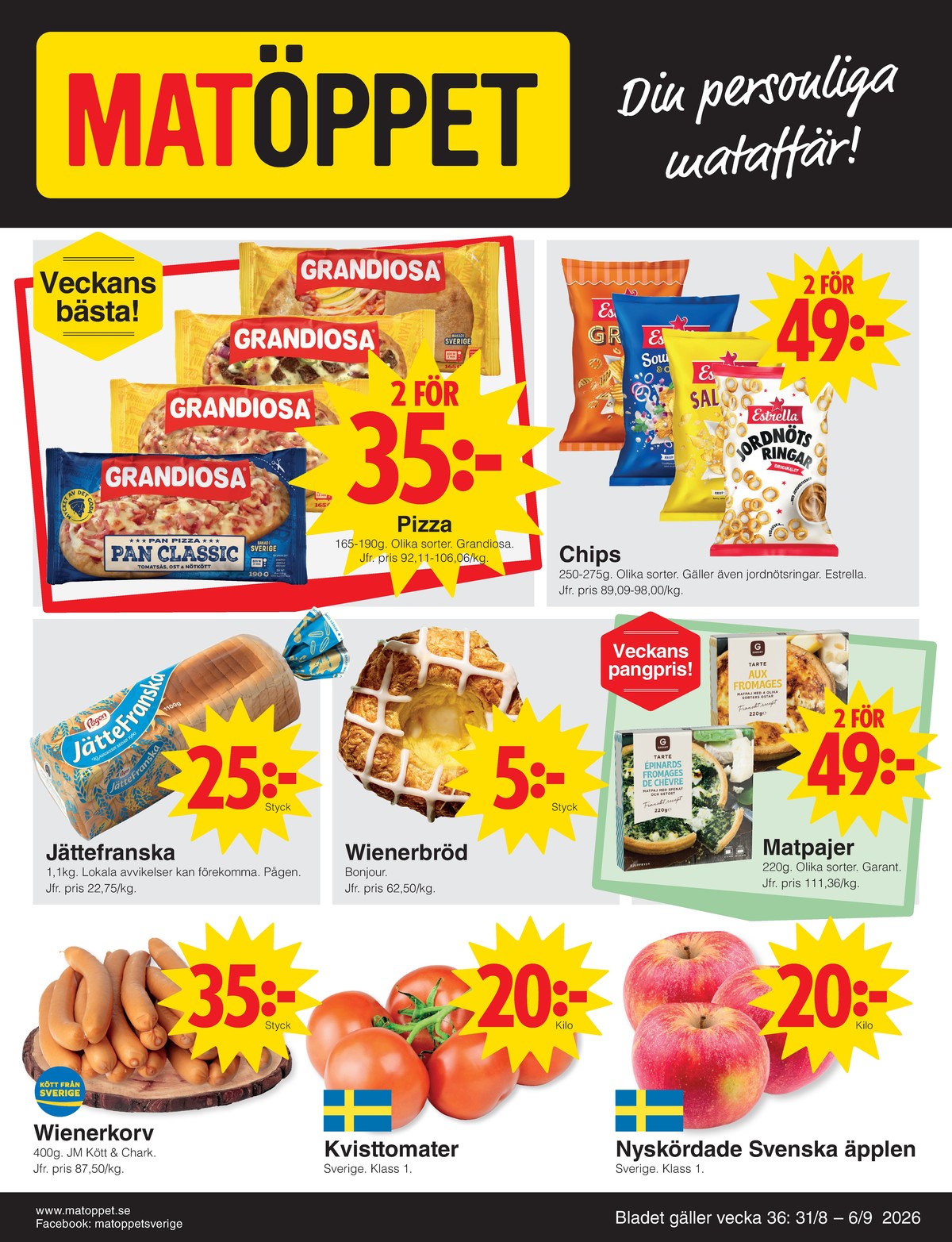 Se Matöppet reklamblad för vecka 36 på Kampanjveckan.se. Se bra erbjudanden på många varor, t.ex. jordnötsringar estrella eller andra varor. Läs reklambladet här! Sida 1