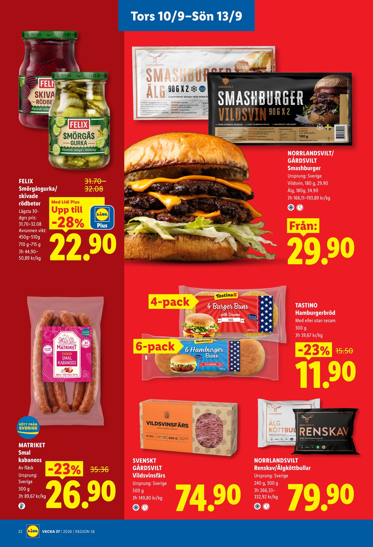 Se Lidl reklamblad för vecka 37 på Kampanjveckan.se. Se bra erbjudanden på många varor, t.ex. smörgåsgurka felix eller hamburgerbröd tastino. Läs reklambladet här! Sida 27
