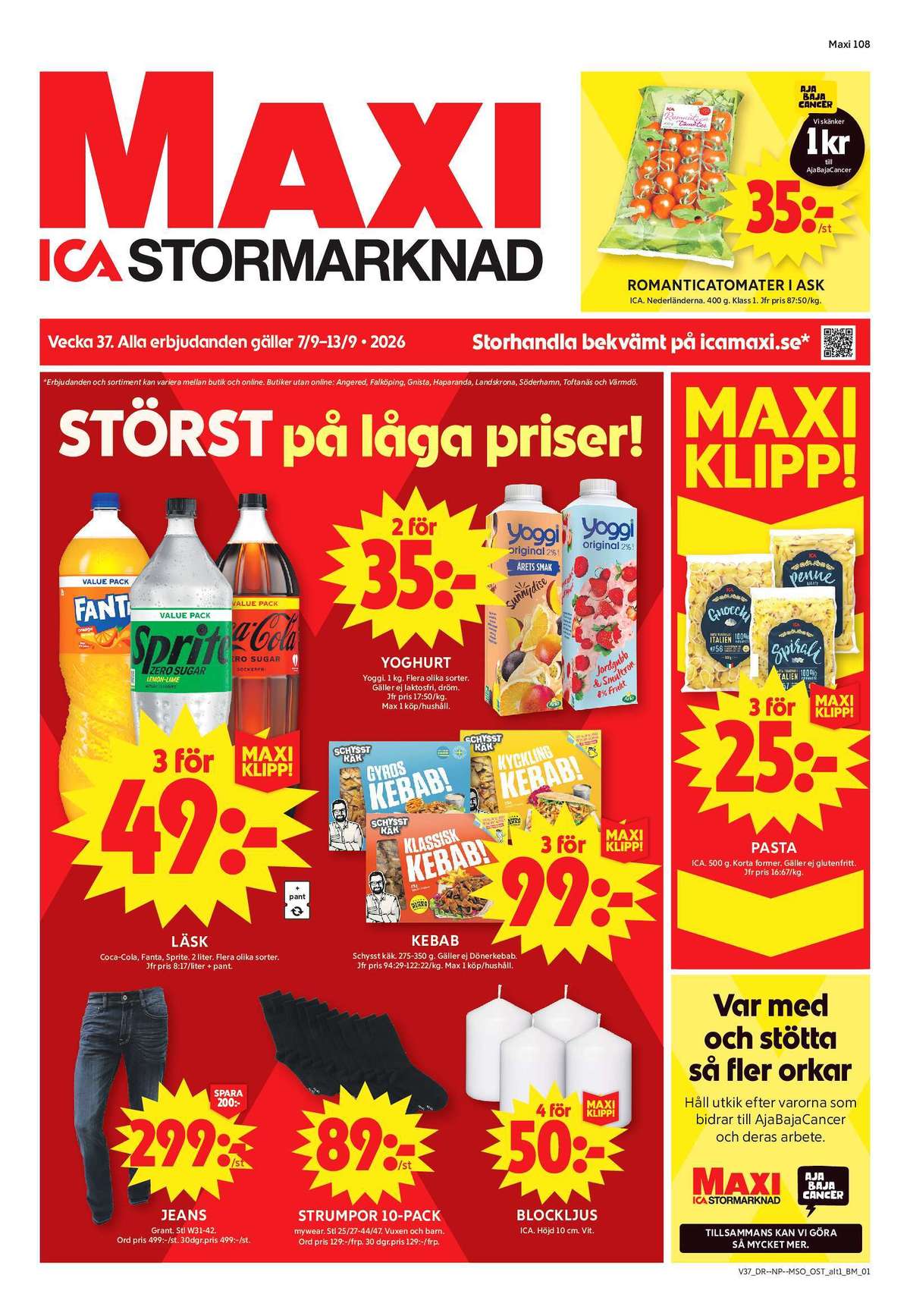 Se ICA Maxi reklamblad för vecka 37 på Kampanjveckan.se. Se bra erbjudanden på många varor, t.ex. jeans grant eller pasta sorterad ica. Läs reklambladet här! Sida 1

