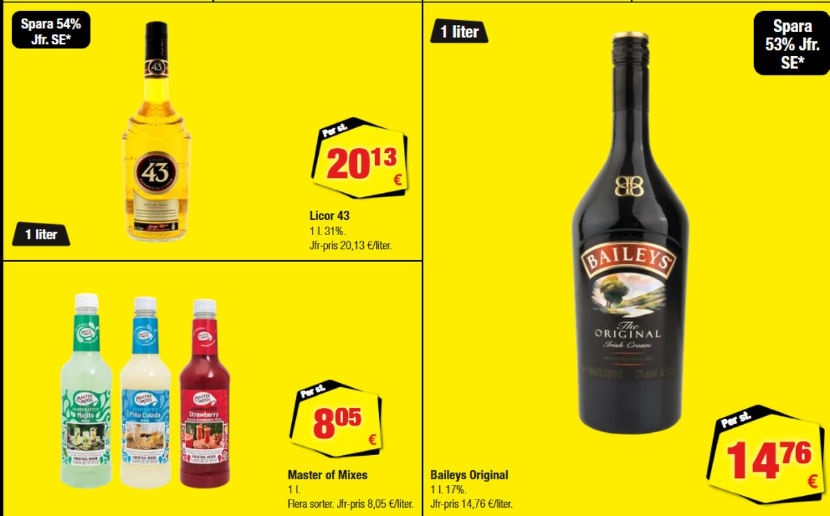 Se Calle reklamblad för vecka 37 på Kampanjveckan.se. Se bra erbjudanden på många varor, t.ex. drinkmix master of mixes eller likör licor 43. Läs reklambladet här! Sida 14
