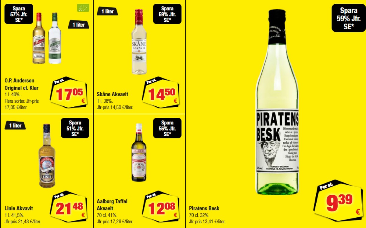 Se Calle reklamblad för vecka 37 på Kampanjveckan.se. Se bra erbjudanden på många varor, t.ex. snaps linie akvavit eller snaps taffel akvavit. Läs reklambladet här! Sida 15
