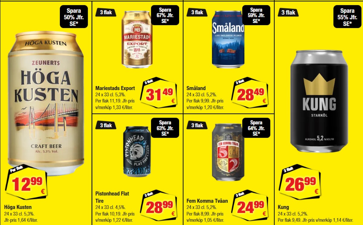 Se Calle reklamblad för vecka 37 på Kampanjveckan.se. Se bra erbjudanden på många varor, t.ex. Öl 24 pk kung eller Öl 24 pk fem komma tvåan. Läs reklambladet här! Sida 30
