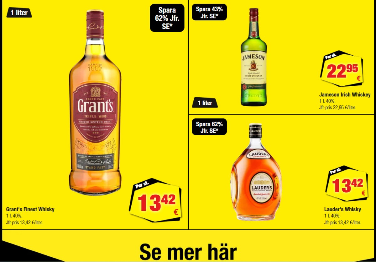Se Calle reklamblad för vecka 37 på Kampanjveckan.se. Se bra erbjudanden på många varor, t.ex. whisky lauders eller whisky jameson. Läs reklambladet här! Sida 5
