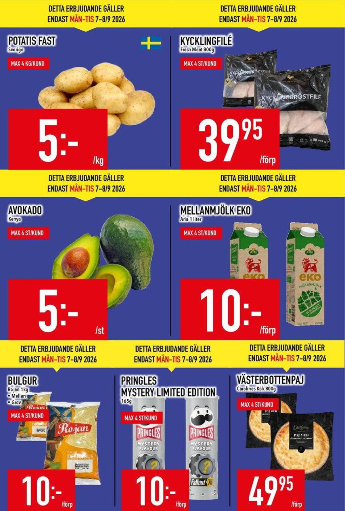 Se MatDax reklamblad för vecka 37 på Kampanjveckan.se. Se bra erbjudanden på många varor, t.ex. bulgur rojan eller matpajer carolines kök. Läs reklambladet här! Sida 2
