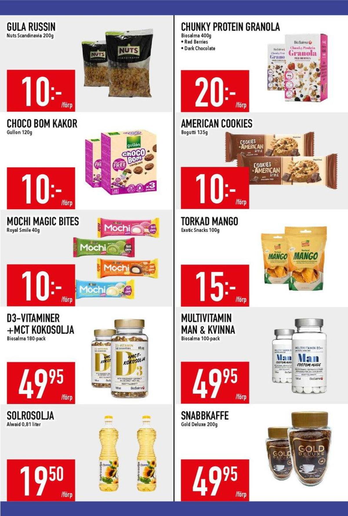 Se MatDax reklamblad för vecka 37 på Kampanjveckan.se. Se bra erbjudanden på många varor, t.ex. vitaminer biosalma eller mango exotic snacks. Läs reklambladet här! Sida 16
