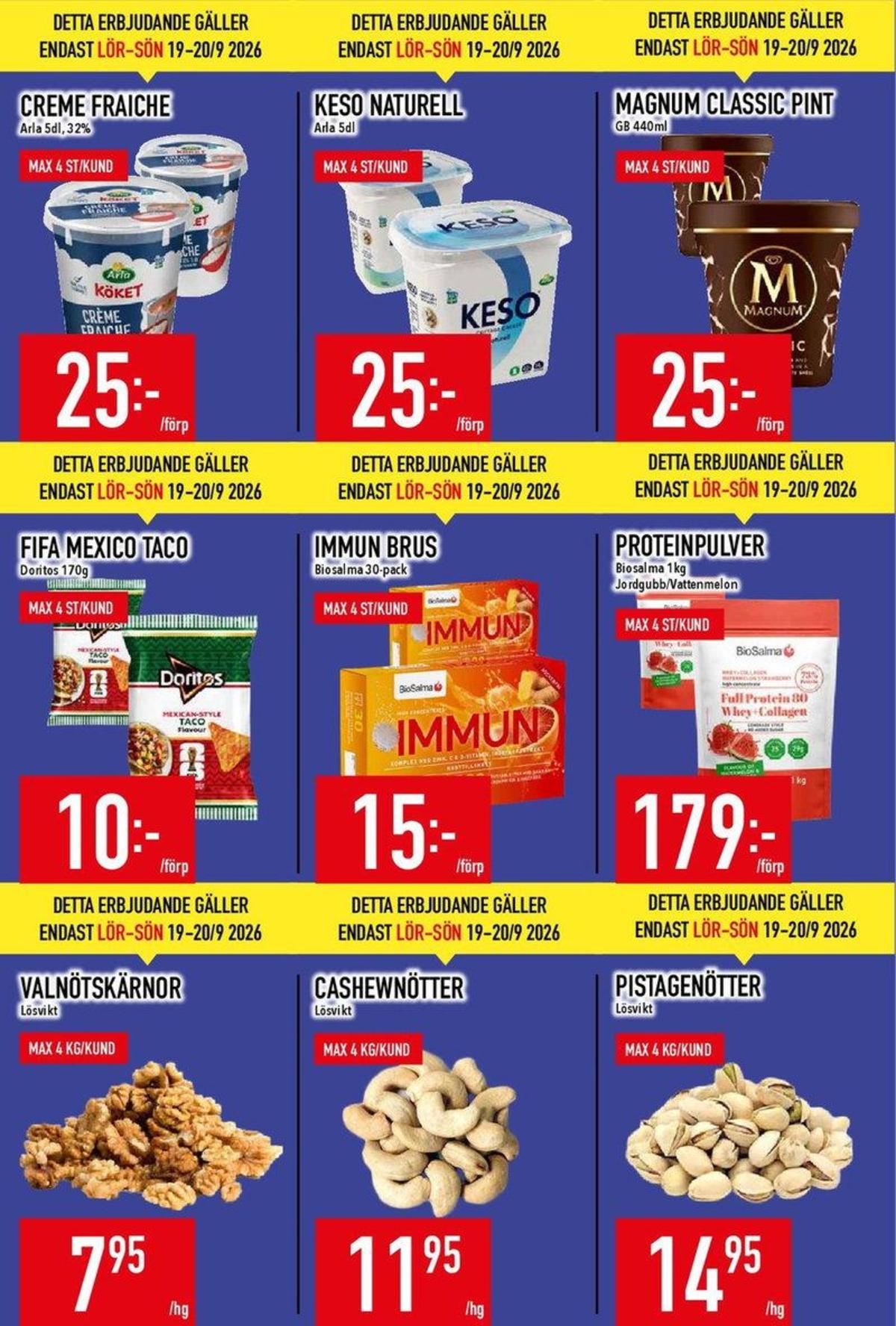 Se MatDax reklamblad för vecka 38 på Kampanjveckan.se. Se bra erbjudanden på många varor, t.ex. valnötskärnor okänd eller pulver biosalma. Läs reklambladet här! Sida 6
