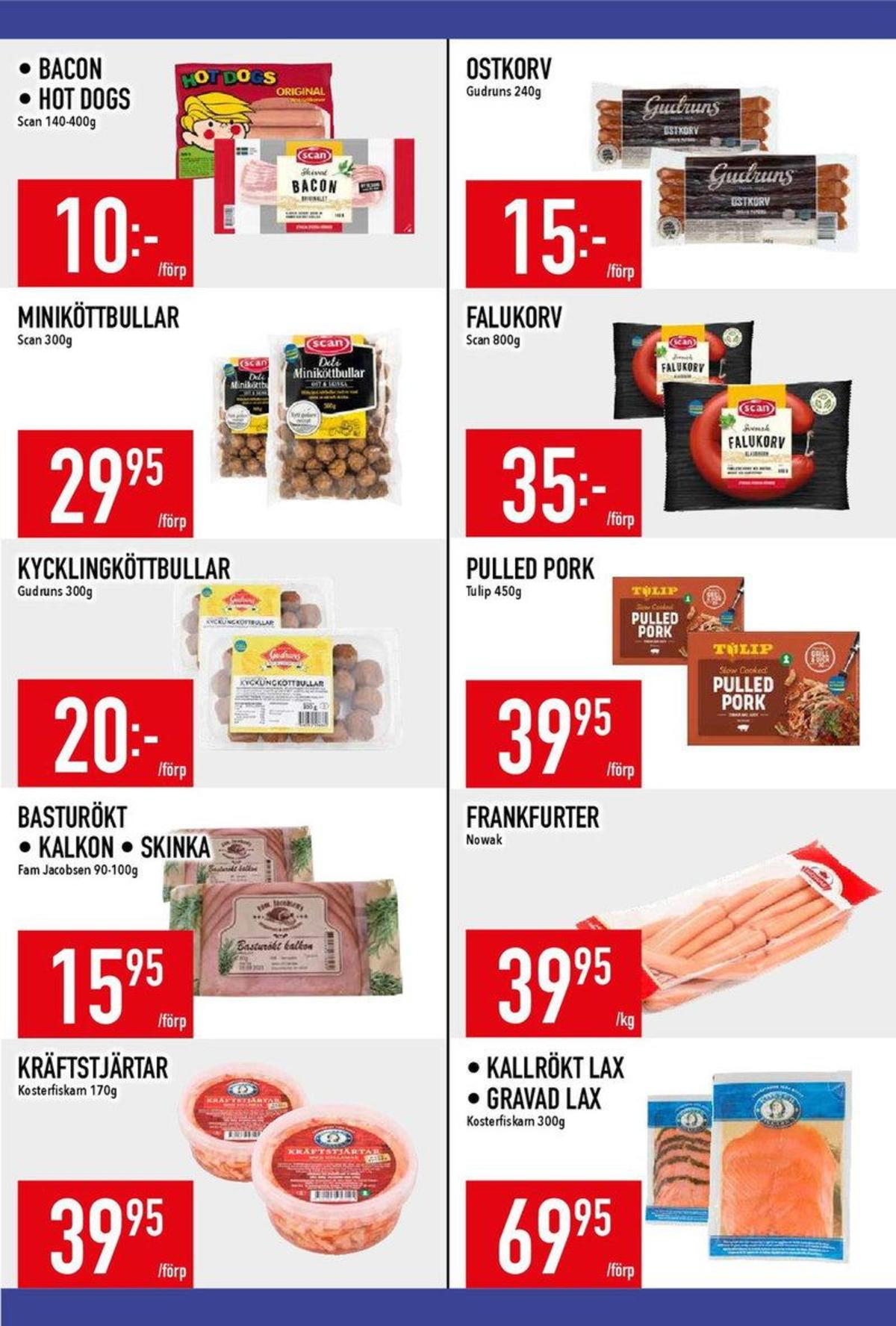 Se MatDax reklamblad för vecka 38 på Kampanjveckan.se. Se bra erbjudanden på många varor, t.ex. pulled pork tulip eller kycklingköttbullar gudruns. Läs reklambladet här! Sida 9
