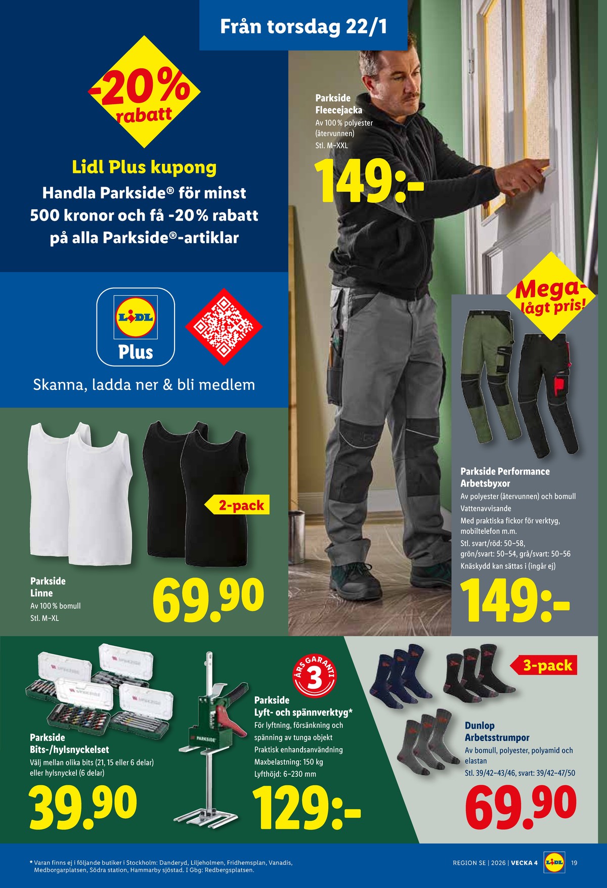 Se Lidl reklamblad för vecka 4 på Kampanjveckan.se. Se bra erbjudanden på många varor, t.ex. arbetsbyxor parkside eller strumpor dunlop. Läs reklambladet här! Sida 22

