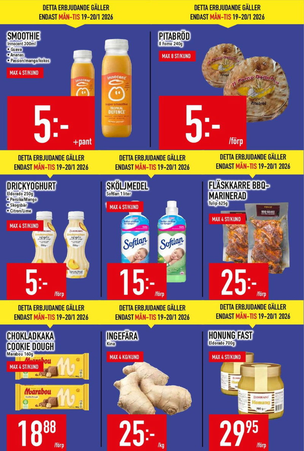 Se MatDax reklamblad för vecka 4 på Kampanjveckan.se. Se bra erbjudanden på många varor, t.ex. chokladkaka cookie dough marabou eller smoothie energise. Läs reklambladet här! Sida 2
