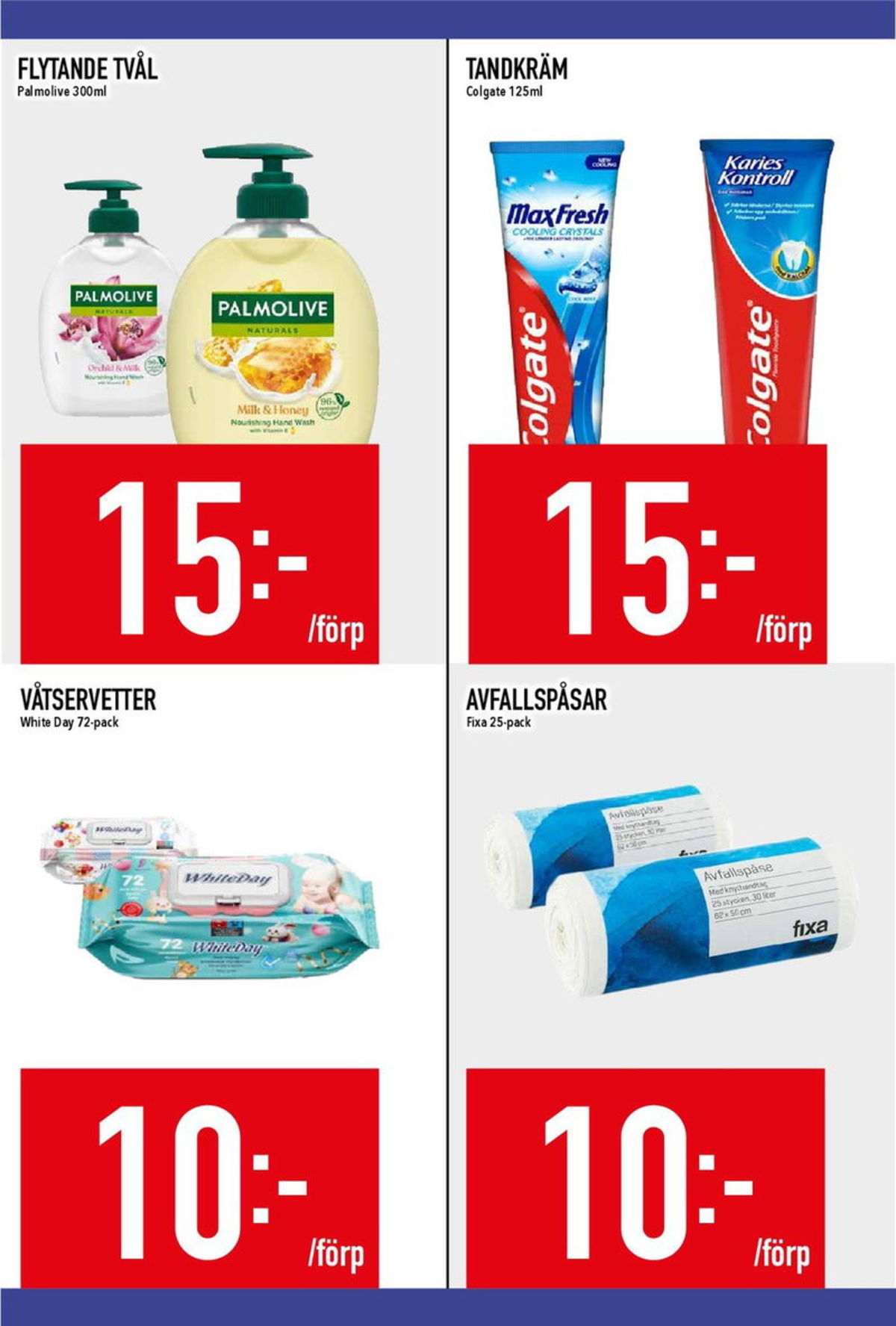 Se MatDax reklamblad för vecka 4 på Kampanjveckan.se. Se bra erbjudanden på många varor, t.ex. avfallspåsar fixa eller tvål flytande palmolive. Läs reklambladet här! Sida 17
