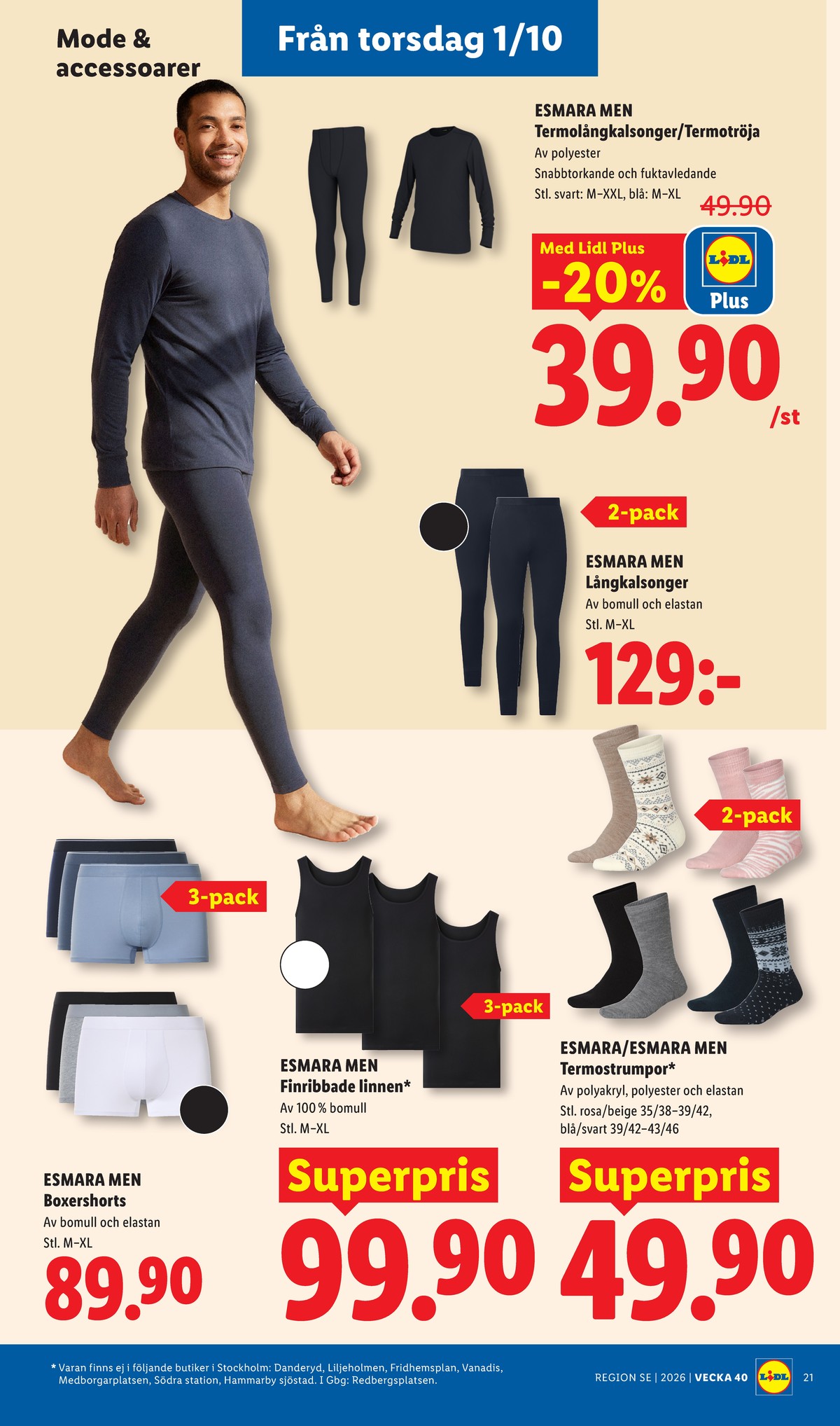 Se Lidl reklamblad för vecka 40 på Kampanjveckan.se. Se bra erbjudanden på många varor, t.ex. strumpor esmara eller långkalsonger esmara men. Läs reklambladet här! Sida 24
