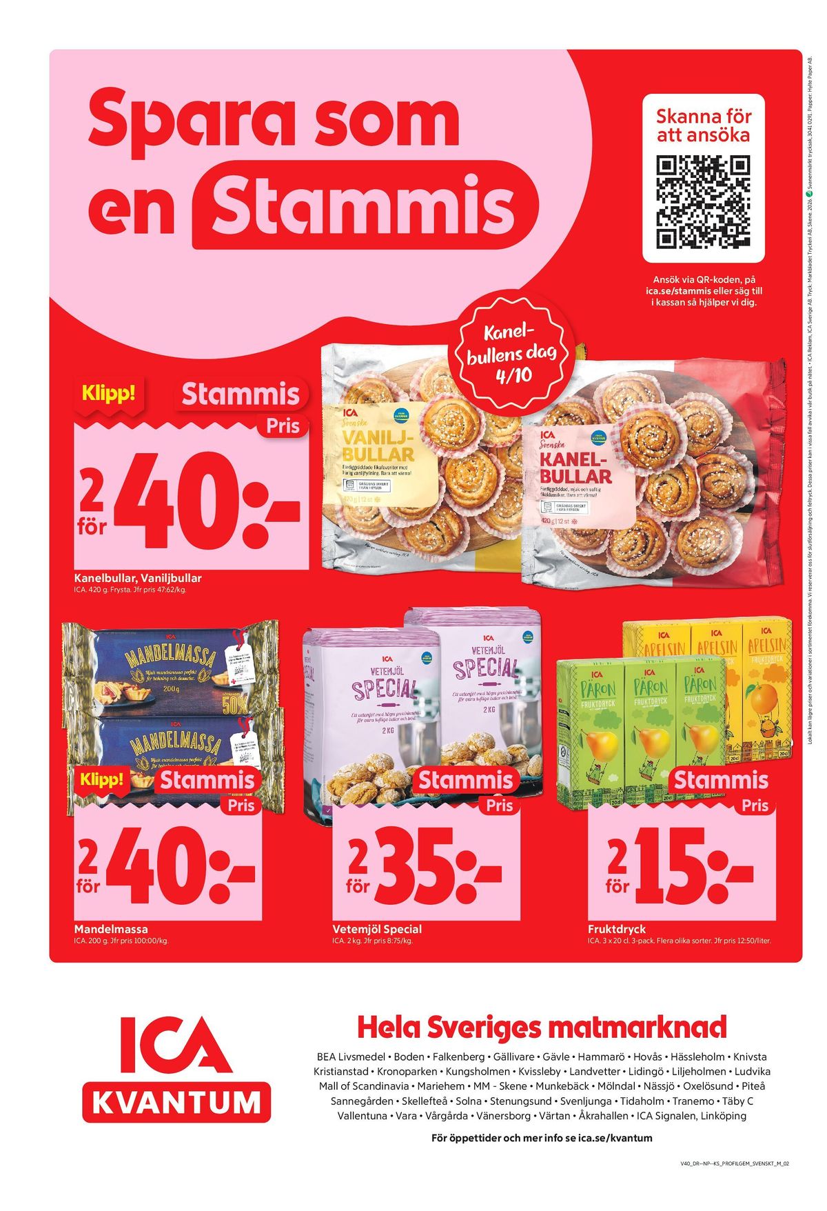 Se ICA Kvantum reklamblad för vecka 40 på Kampanjveckan.se. Se bra erbjudanden på många varor, t.ex. apelsin fruktdryck ica eller mandelmassa ica. Läs reklambladet här! Sida 10
