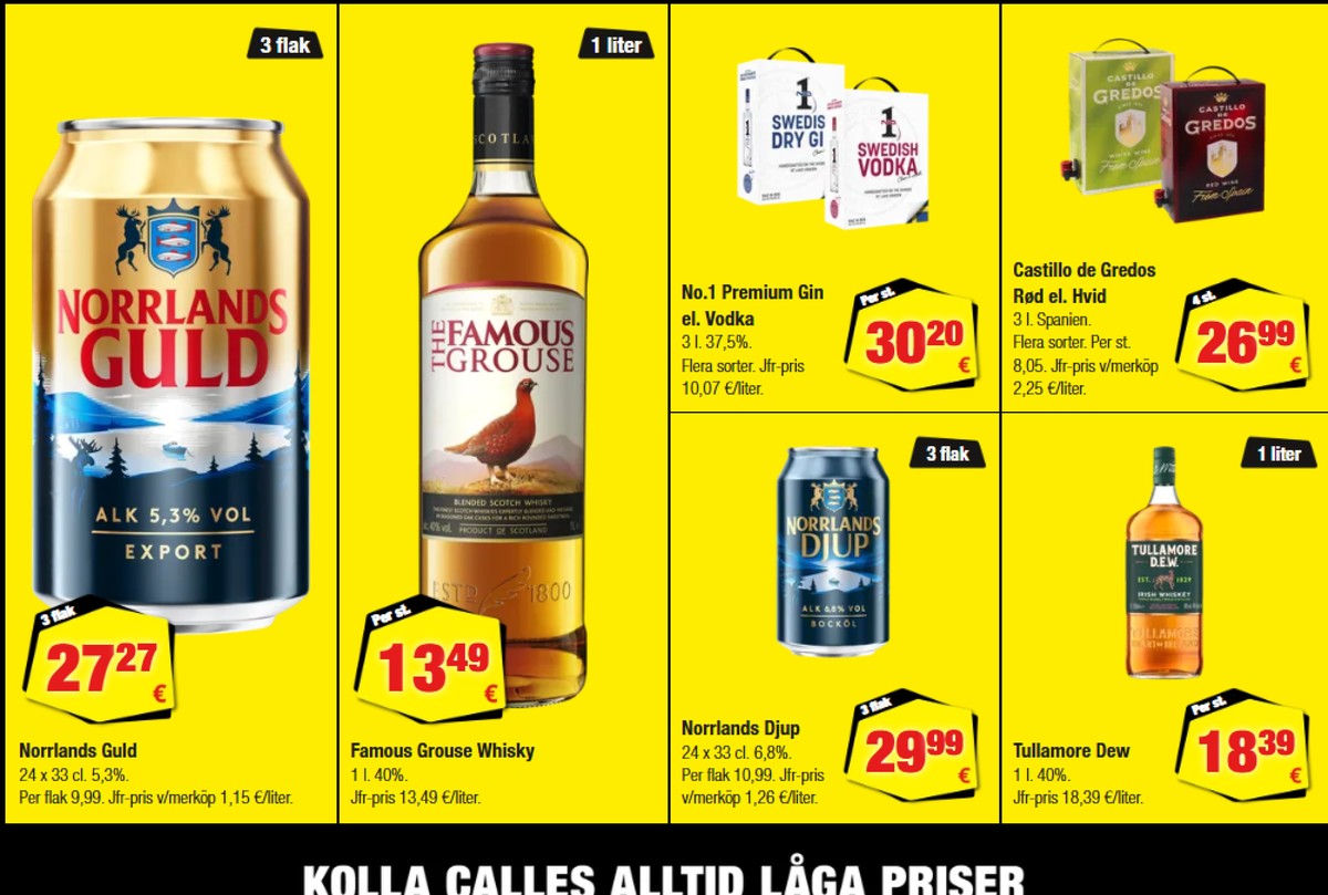 Se Calle reklamblad för vecka 40 på Kampanjveckan.se. Se bra erbjudanden på många varor, t.ex. Öl 24 pk guld export eller whisky the famous grouse. Läs reklambladet här! Sida 2
