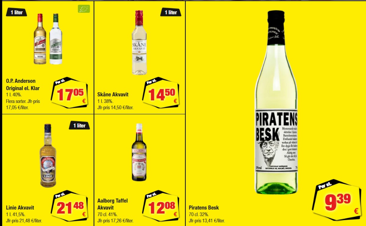 Se Calle reklamblad för vecka 40 på Kampanjveckan.se. Se bra erbjudanden på många varor, t.ex. snaps linie akvavit eller snaps klar. Läs reklambladet här! Sida 15
