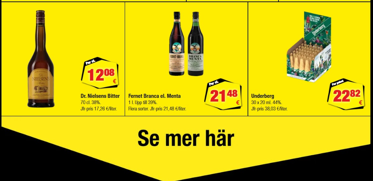 Se Calle reklamblad för vecka 40 på Kampanjveckan.se. Se bra erbjudanden på många varor, t.ex. bitter dr nielsen eller bitter fernet branca. Läs reklambladet här! Sida 18
