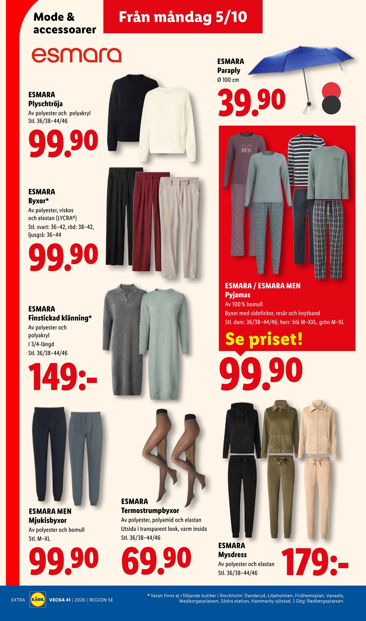 Se Lidl reklamblad för vecka 41 på Kampanjveckan.se. Se bra erbjudanden på många varor, t.ex. pyjamas esmara eller fritidsset esmara. Läs reklambladet här! Sida 20
