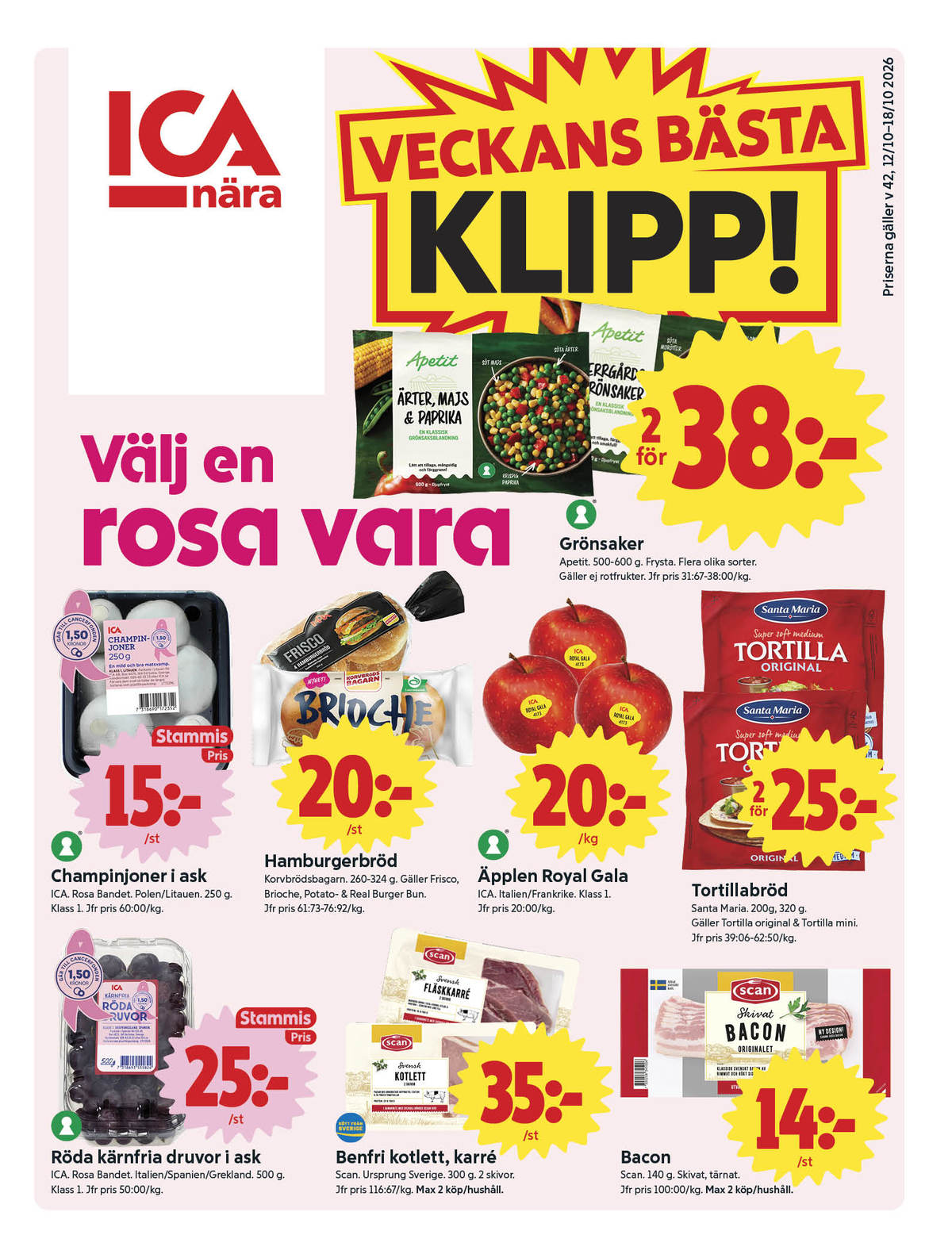 Se ICA Nära reklamblad för vecka 42 på Kampanjveckan.se. Se bra erbjudanden på många varor, t.ex. vindruvor ica eller tortillas santa maria. Läs reklambladet här! Sida 1
