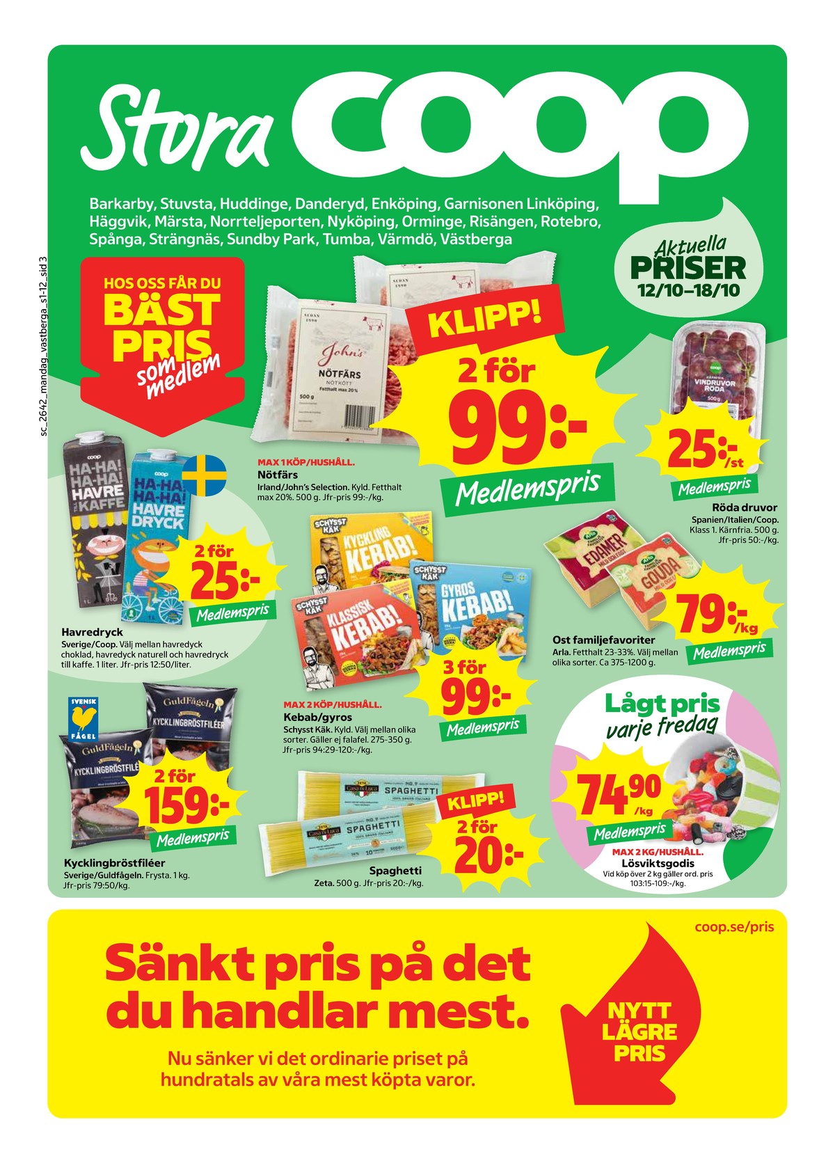 Se Stora Coop reklamblad för vecka 42 på Kampanjveckan.se. Se bra erbjudanden på många varor, t.ex. blandfärs max 20% johns selection eller vindruvor coop. Läs reklambladet här! Sida 3
