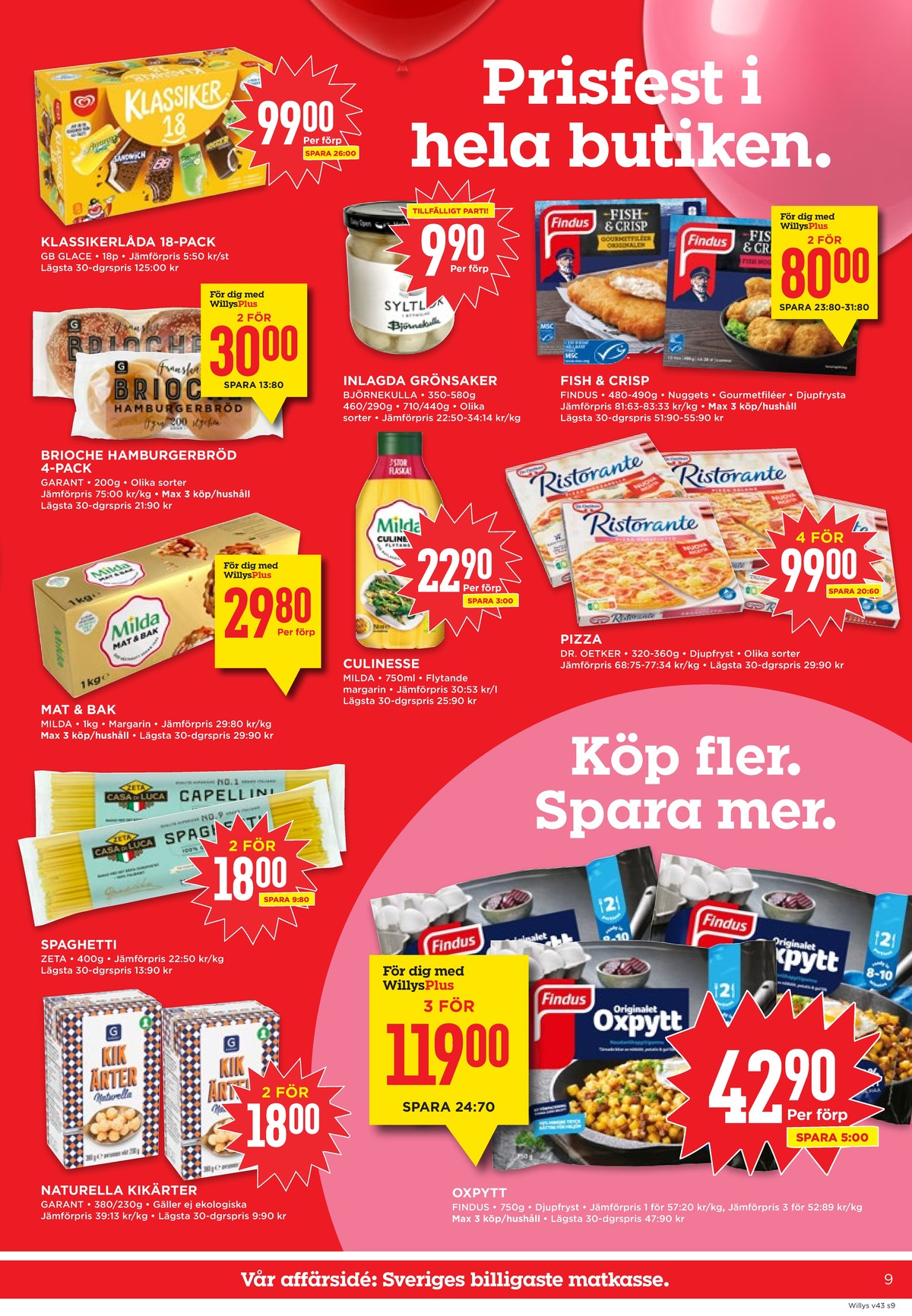 Se WILLY:S reklamblad för vecka 43 på Kampanjveckan.se. Se bra erbjudanden på många varor, t.ex. margarin flytande culinesse eller andra varor. Läs reklambladet här! Sida 9